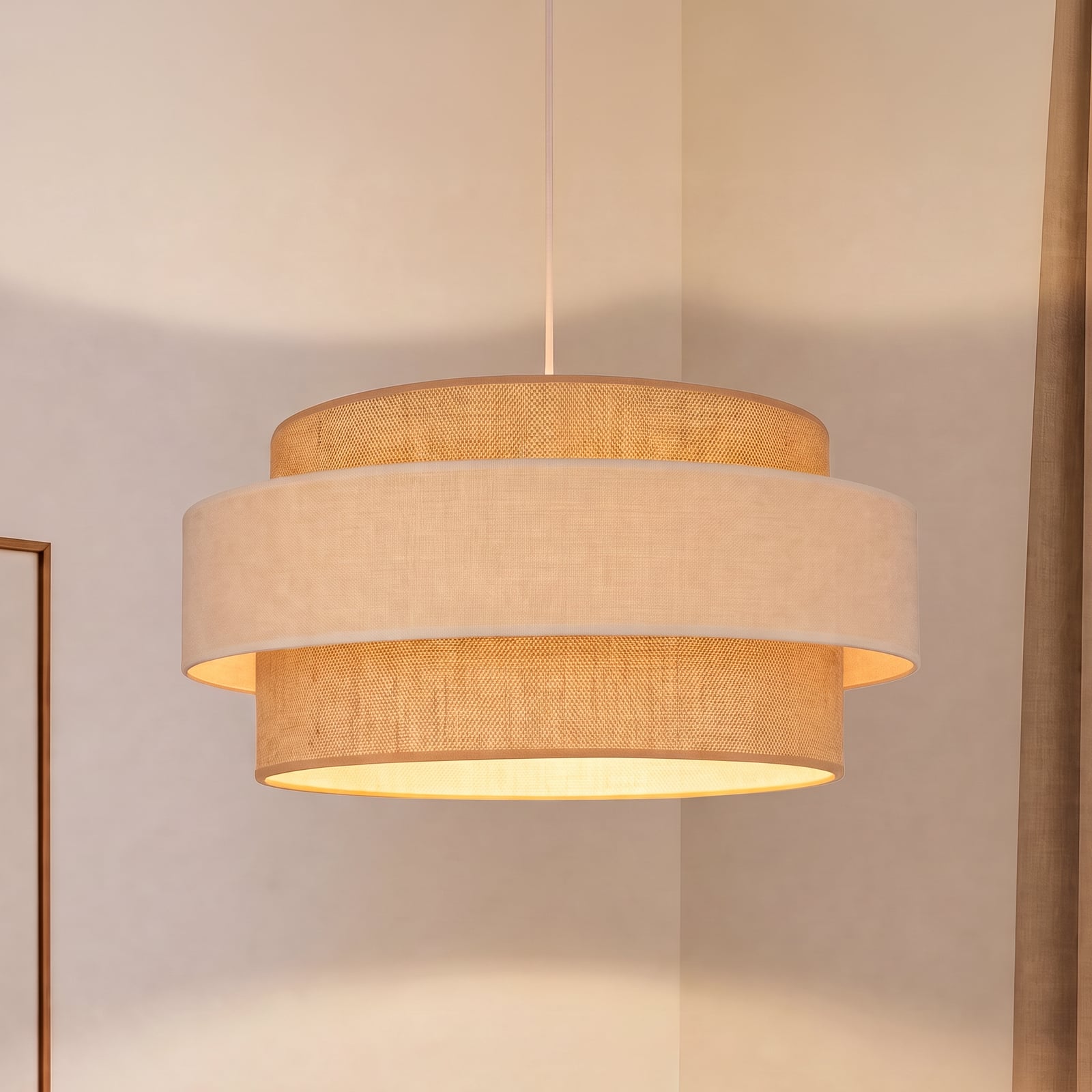 Space hanging light, beige/cream, 1-bulb, fabric, E27 - Duolla Space hanging light, beige/cream, 1-bulb, fabric, E27 - Duolla