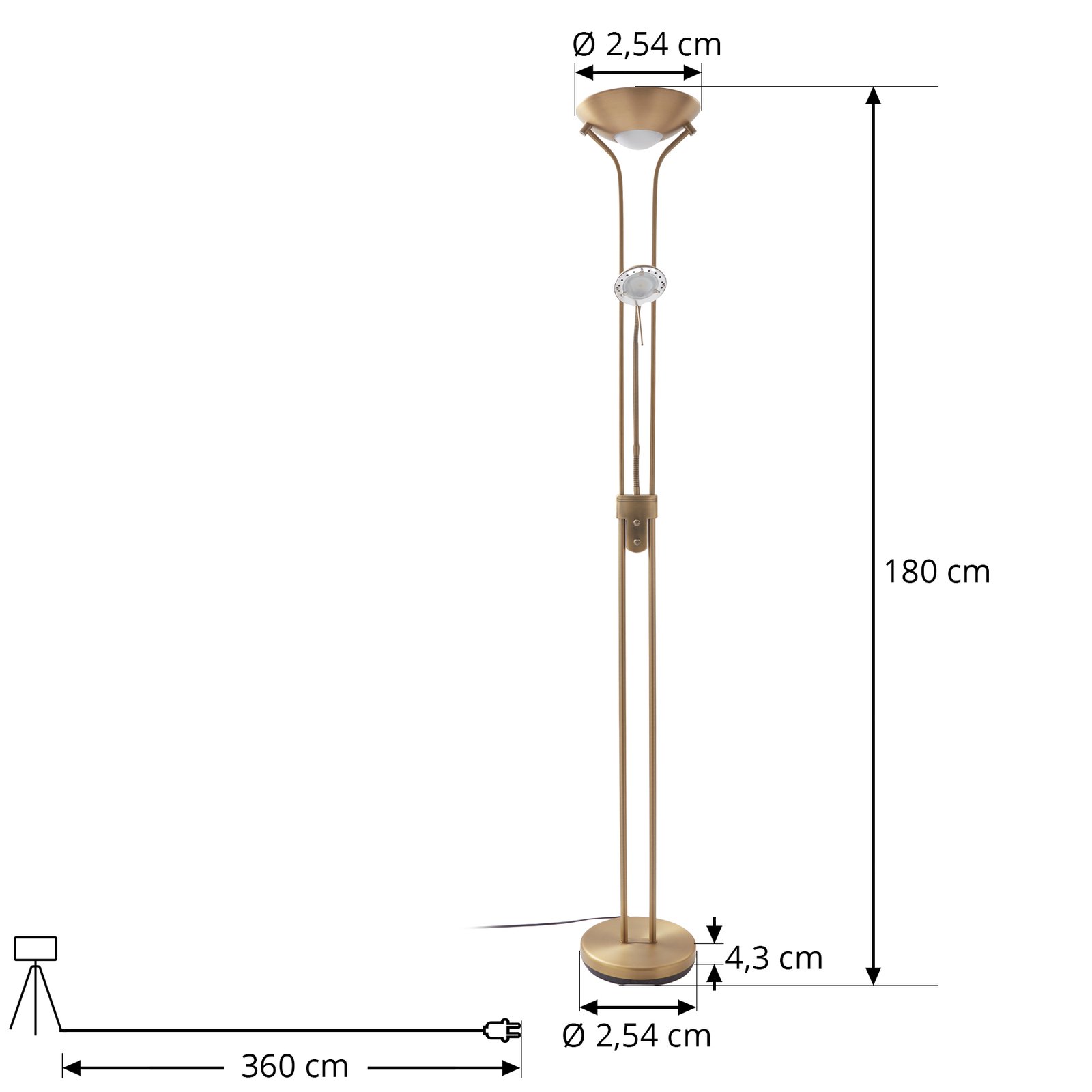 Lindby LED-Standleuchte Josefin, bronze, Leselicht, dimmbar