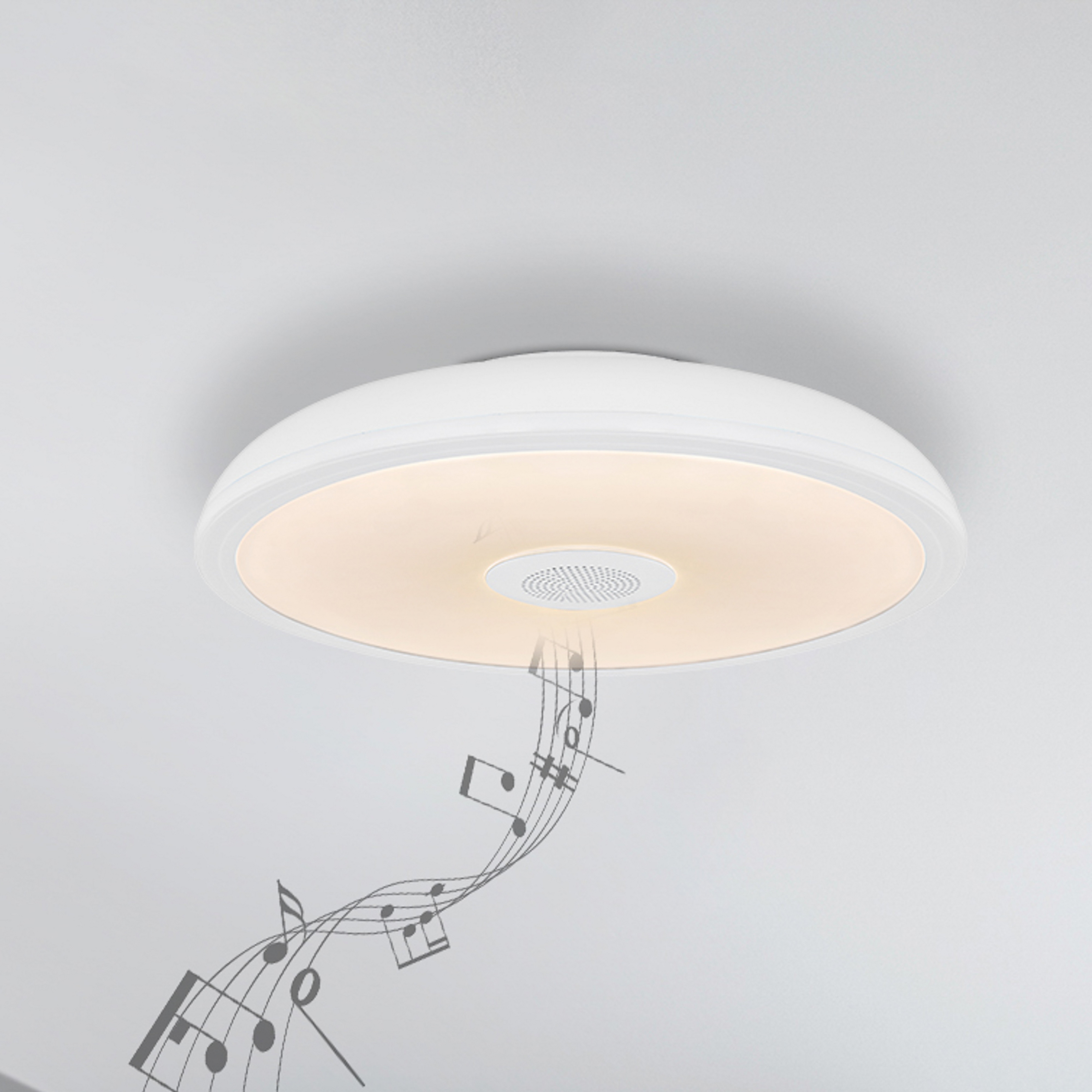 Plafonnier LED Santina, enceintes RGBW blanc