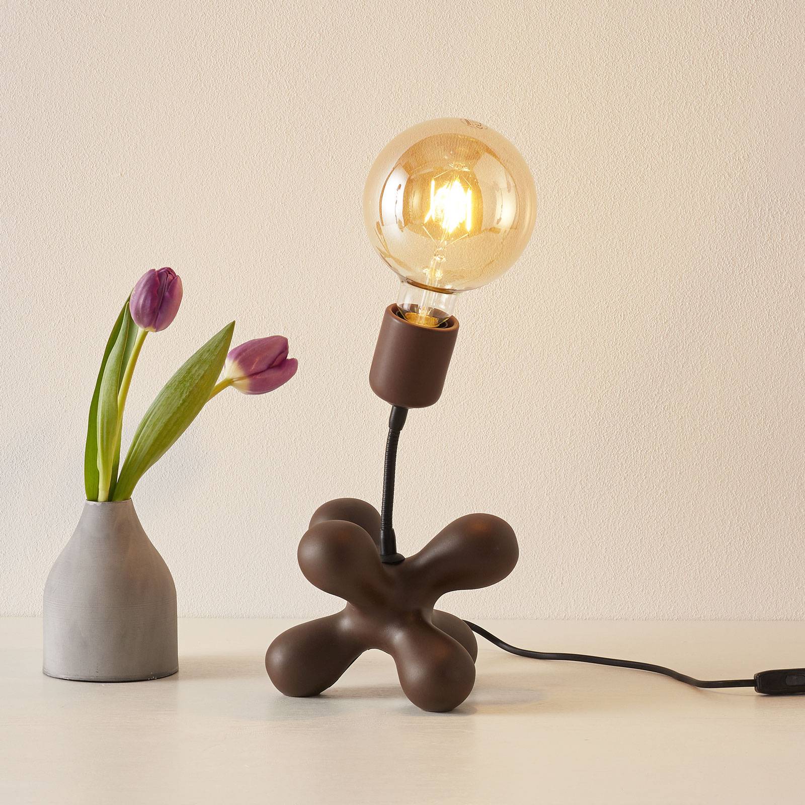 Lampe à poser céramique L182 à bras flex, brun mat
