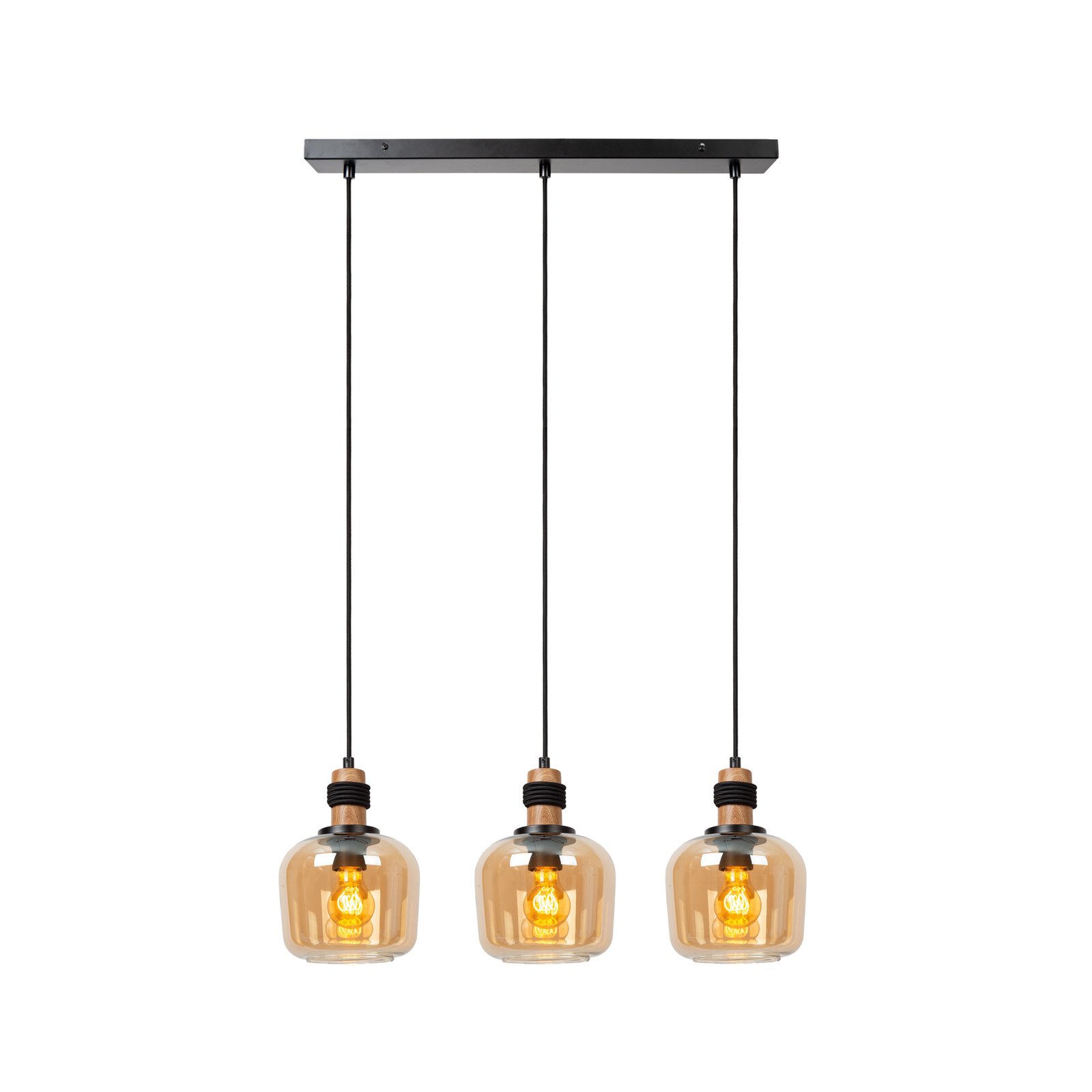 Ilona lámpara colgante, cristal, negro/ámbar, 3 luces