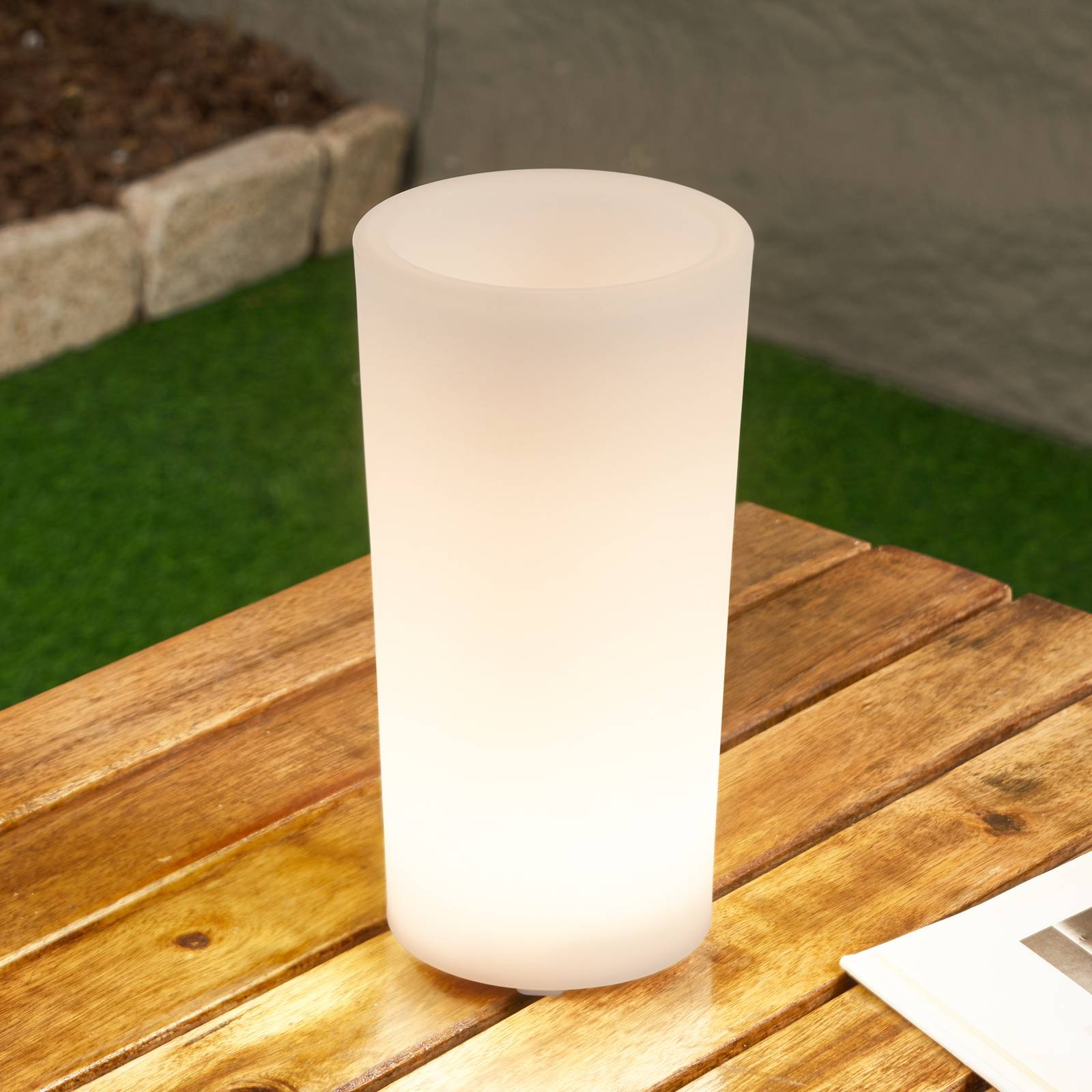 Lindby Vase à fleurs LED rechargeable Florista RVB IP54 Ø 12cm blanc