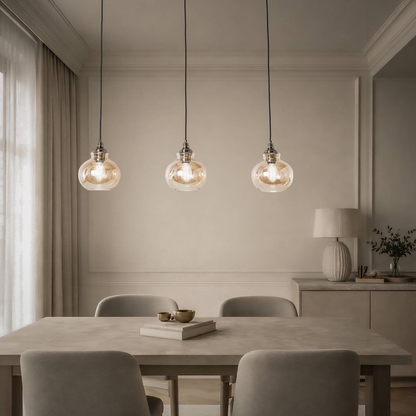 Lindby LáMpara Colgante Tymoni, 3 Luces, áMbar, Cristal, Ø 20 Cm-image