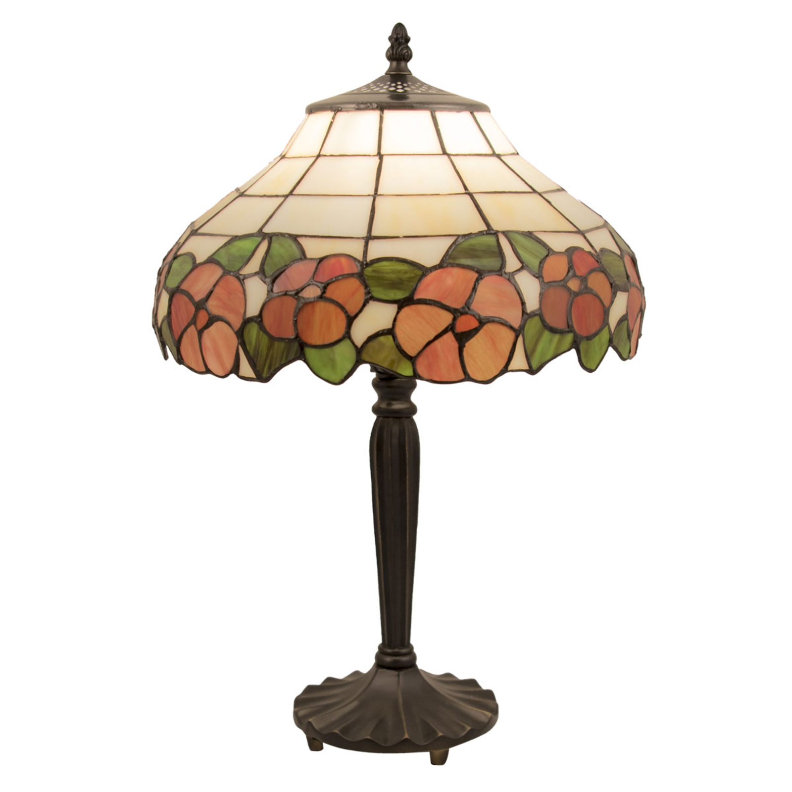 Clayre & Eef 5941 table lamp, flower motif, glass lampshade, for Living / Dining Room, glass, polyresin, E27, 60 W, energy efficiency: A++, H: 46 cm