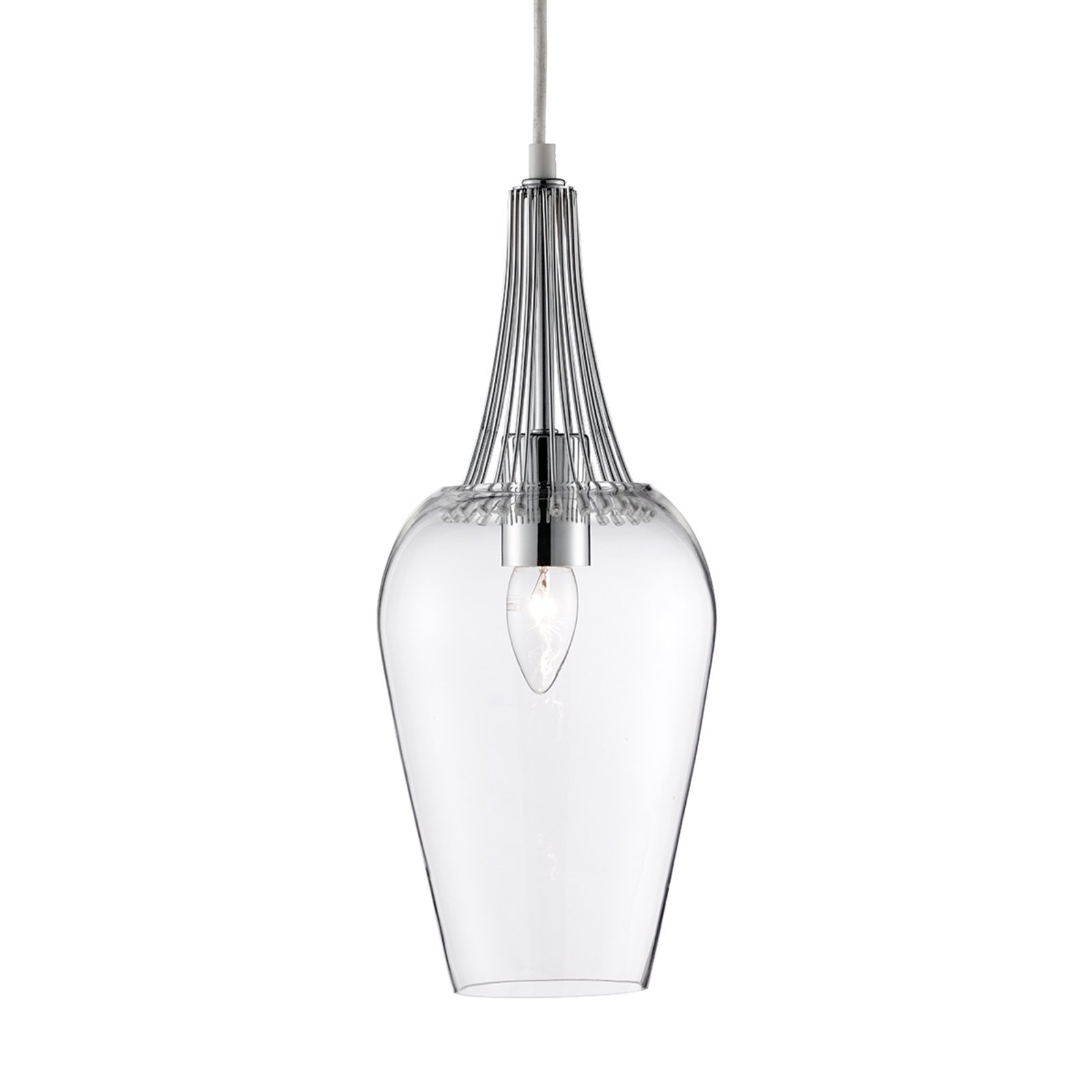 Staklena viseća svjetiljka s kromiranim elementima