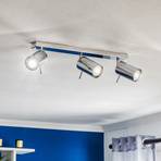 Round ceiling spotlight, chrome, 3-bulb linear