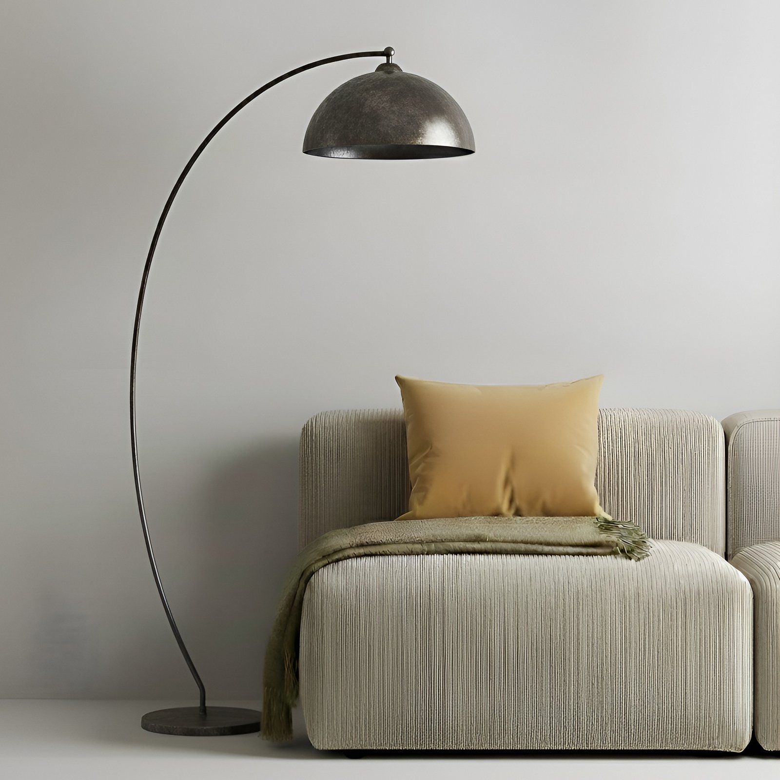 Lampadaire arqué Lindby Jonera, gris, métal, E27, hauteur 185 cm Lampadaire arqué Lindby Jonera, gris, métal, E27, hauteur 185 cm