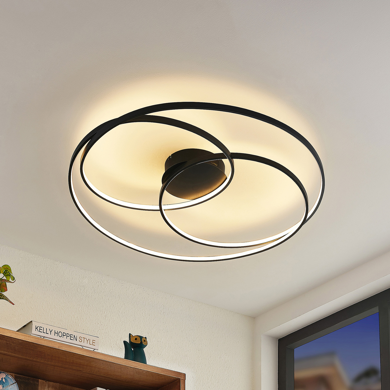 Lindby Kateryna LED-taklampe svart Ø 80 cm