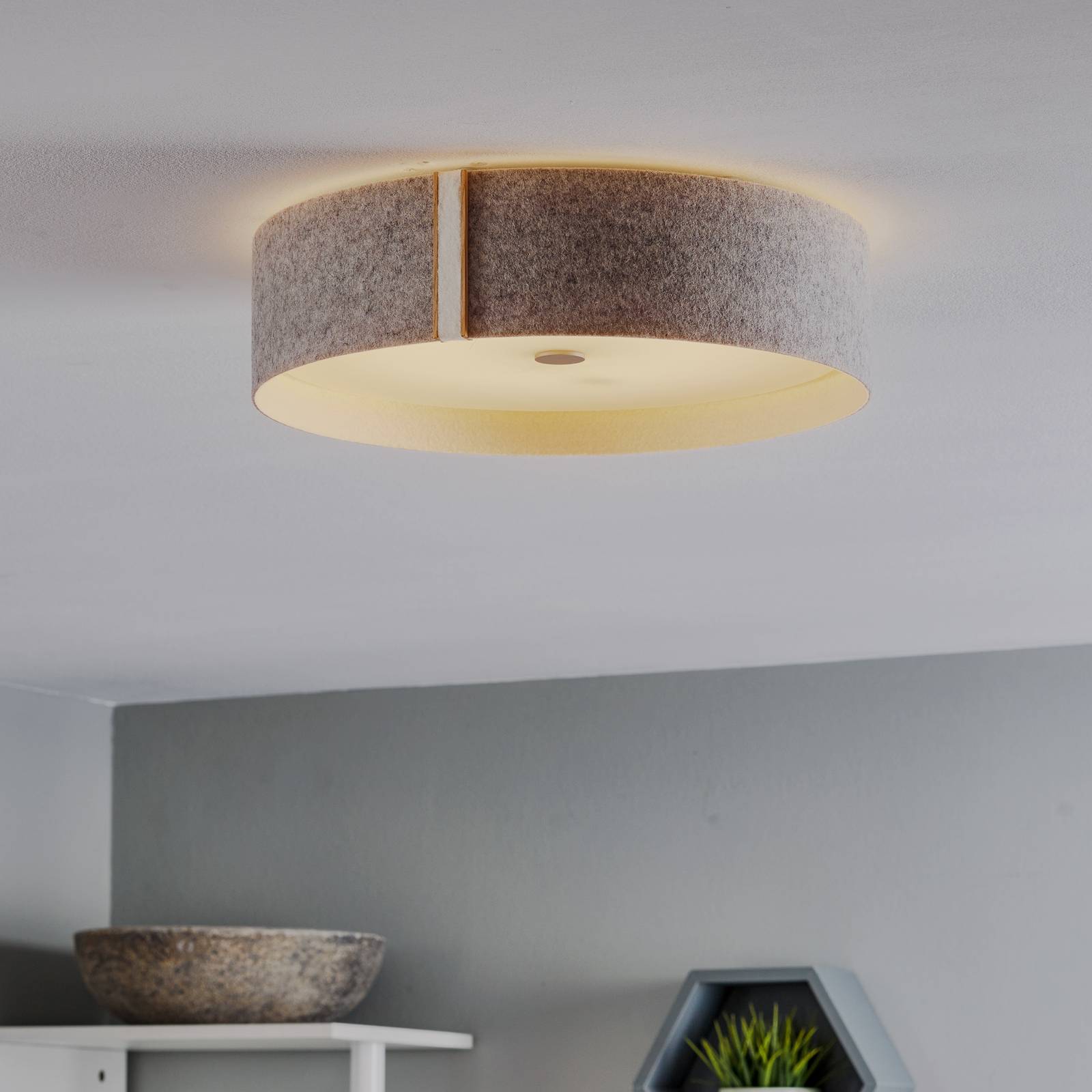 Filtloftlampe Lara filt med LED grå-uld hvid