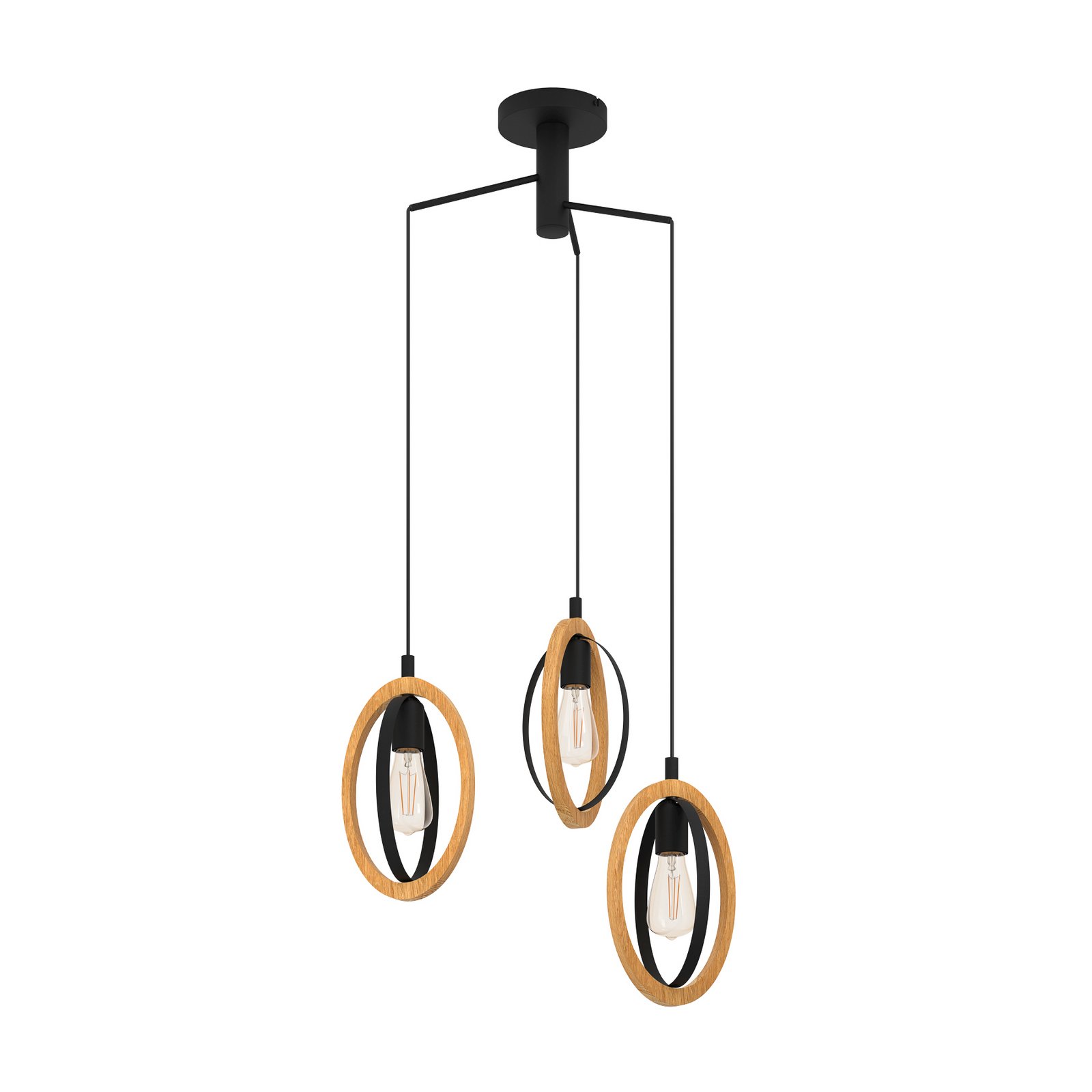 Lampă susp Basildon, detalii lemn 3 bec. rondelă