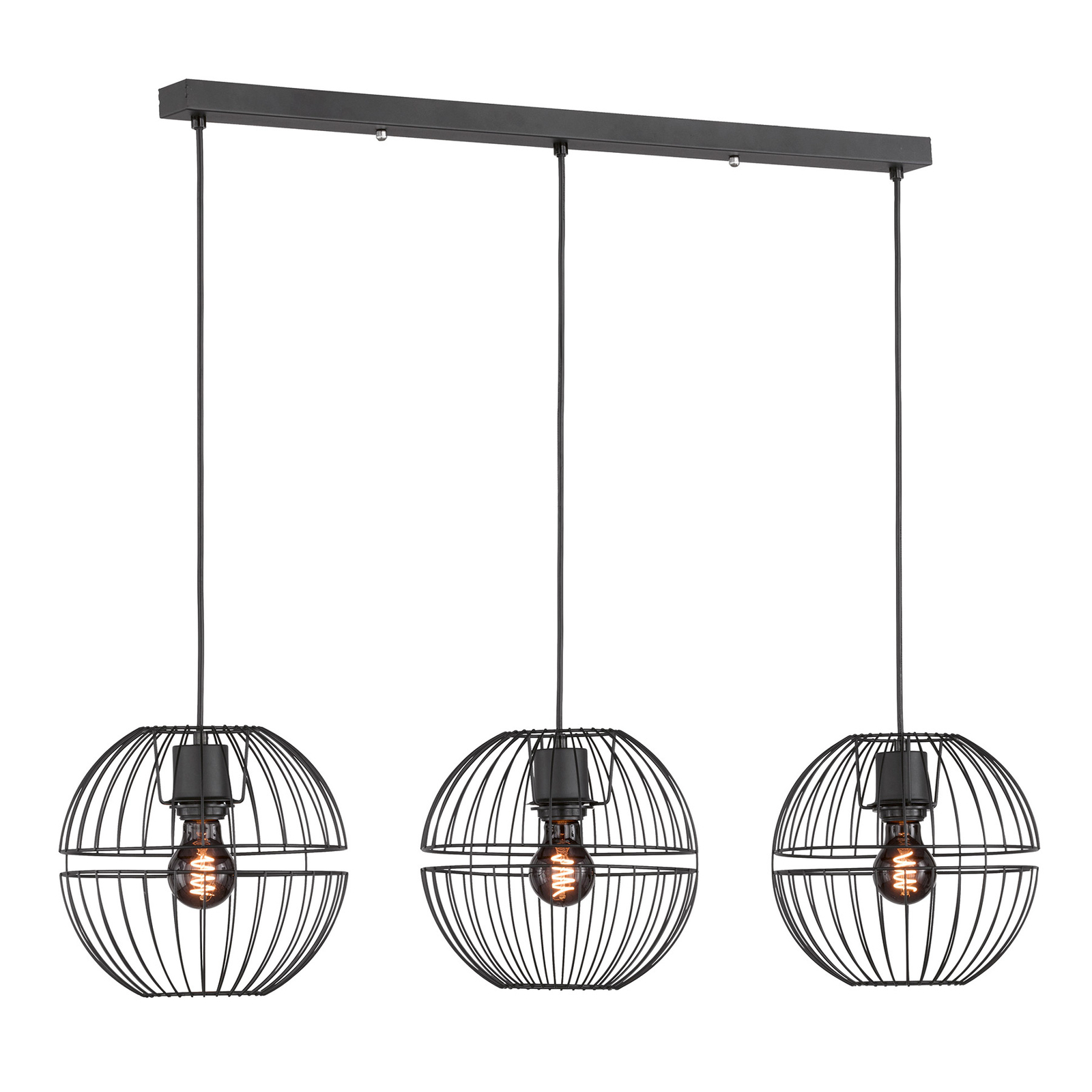 Drops hanging light, metal lampshades, 3-bulb