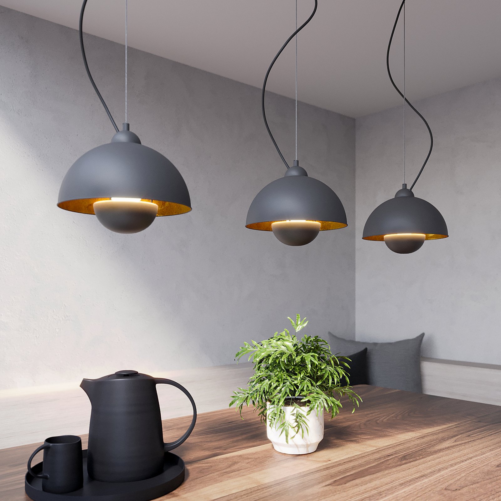 Gretja 3 Hanglamp Black/Gold - Lindby