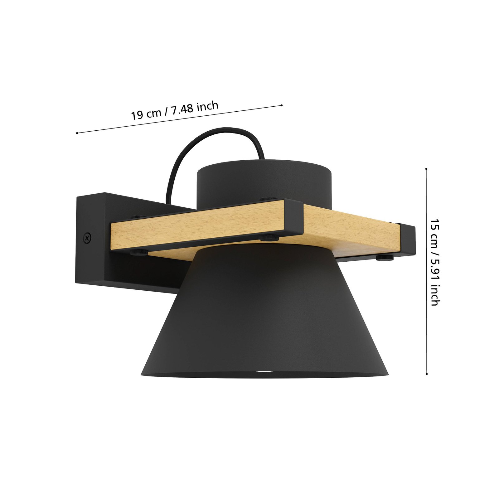 Maccles wall light in black with wood