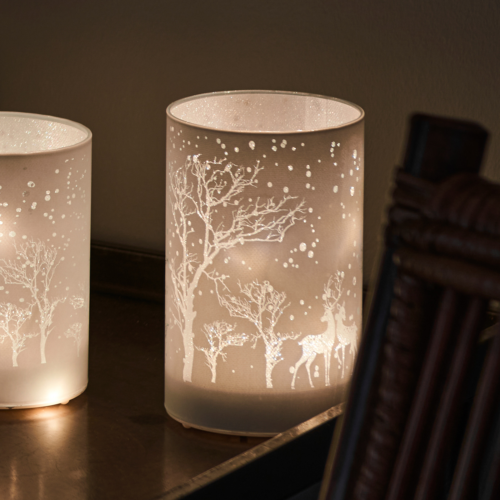 LED candle Ava, set of 2, 12cm, deer motif