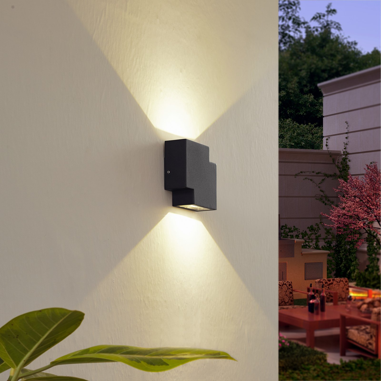 Candeeiro de parede exterior LED Lindby Fendir, preto, alumínio, 10,5 cm