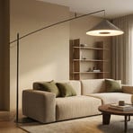 Bogenlampe Poise, umbragrau, Stahl, Textil, Ausladung 260 cm