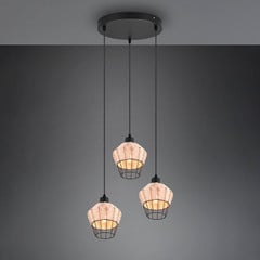Lámpara colgante Borka, 3 luces, redondo, natural