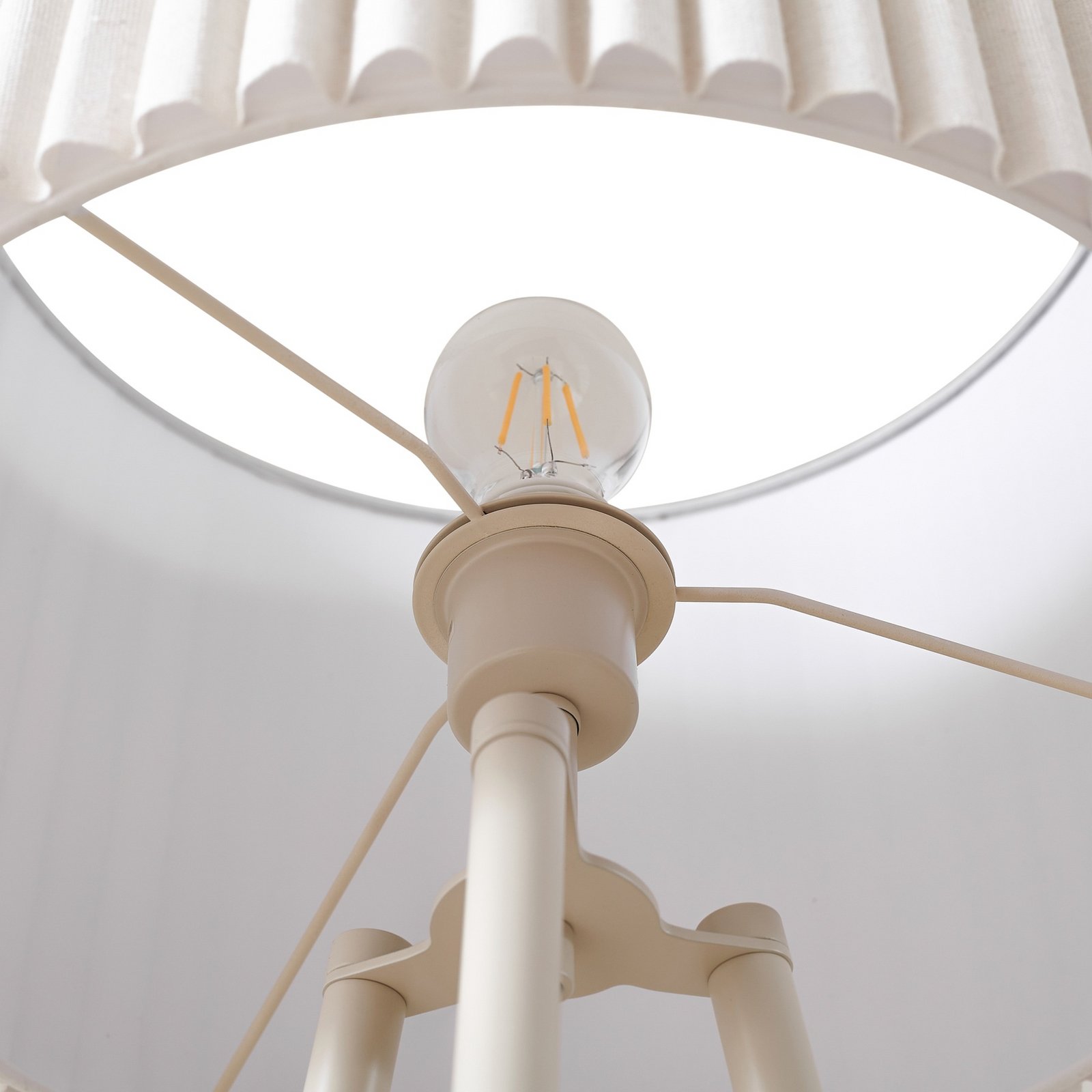 Lindby driepoot vloerlamp Libbie, 155 cm, linnen, crèmekleurig