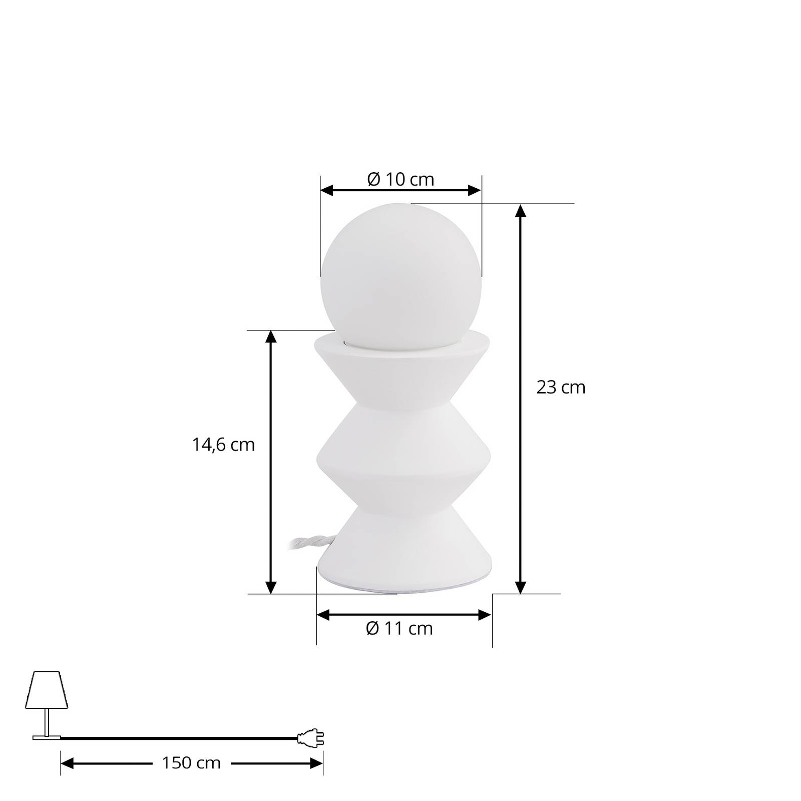 Lampa stołowa Lindby Nielson, biała, wysokość klosza 9 cm, gips