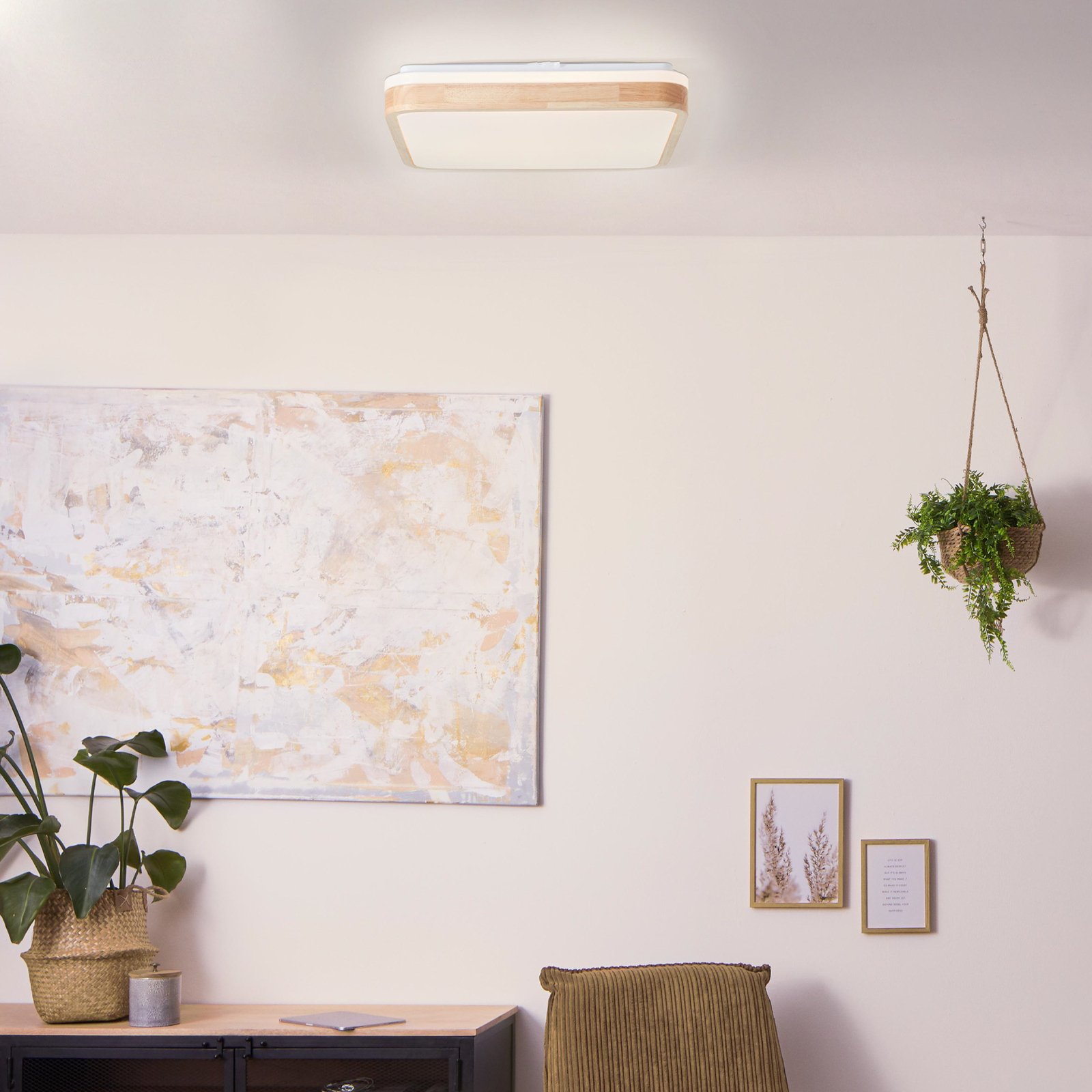 Φωτιστικό οροφής LED Tumeo, μήκος 40 cm, ελαφρύ ξύλο, μέταλλο/ξύλο