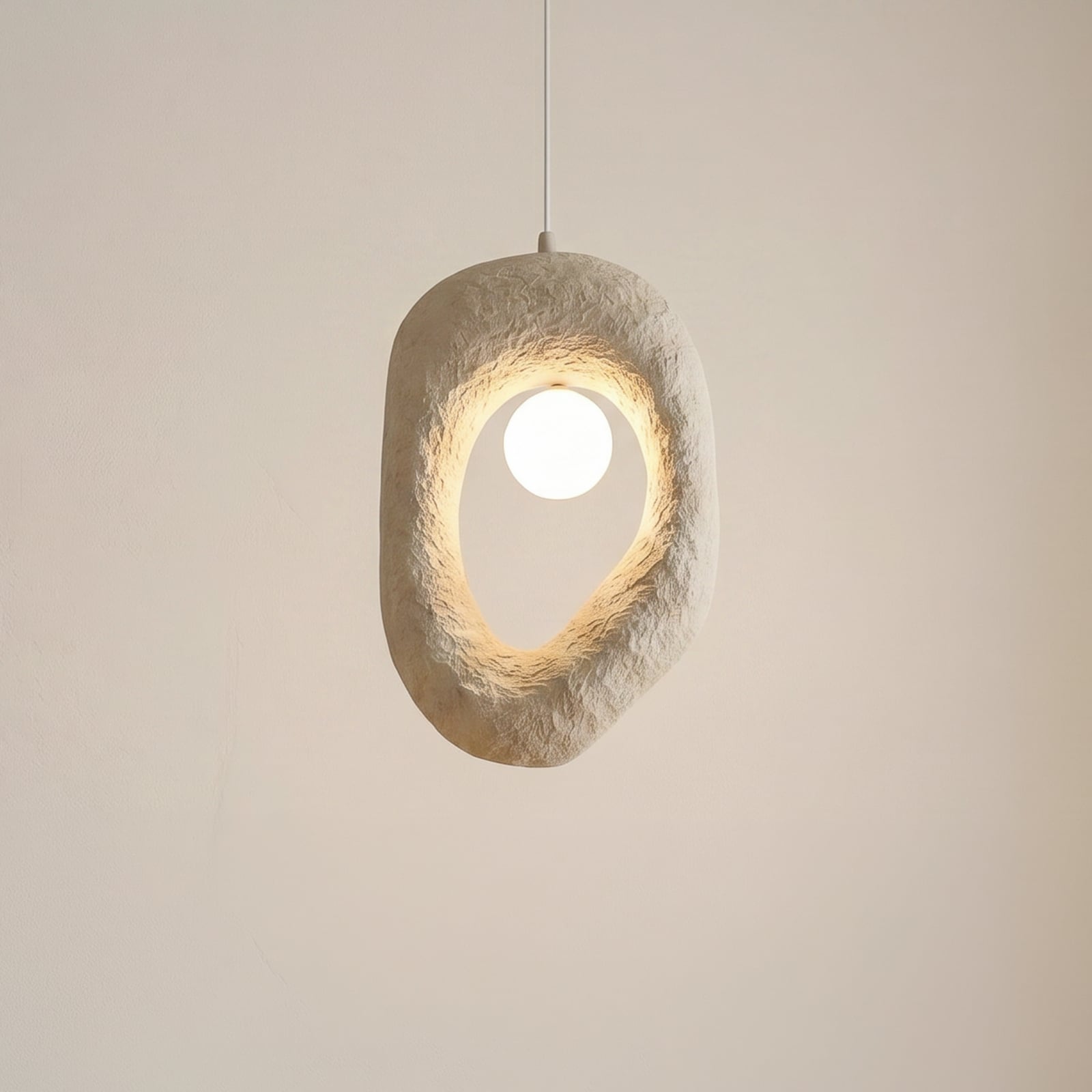 Lampada a sospensione Zoga, ecru, 50 x 30 cm, fibra di vetro, E27
