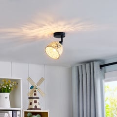 Lindby downlight de techo Youstin, Ø 12,5 cm, bambú, E14