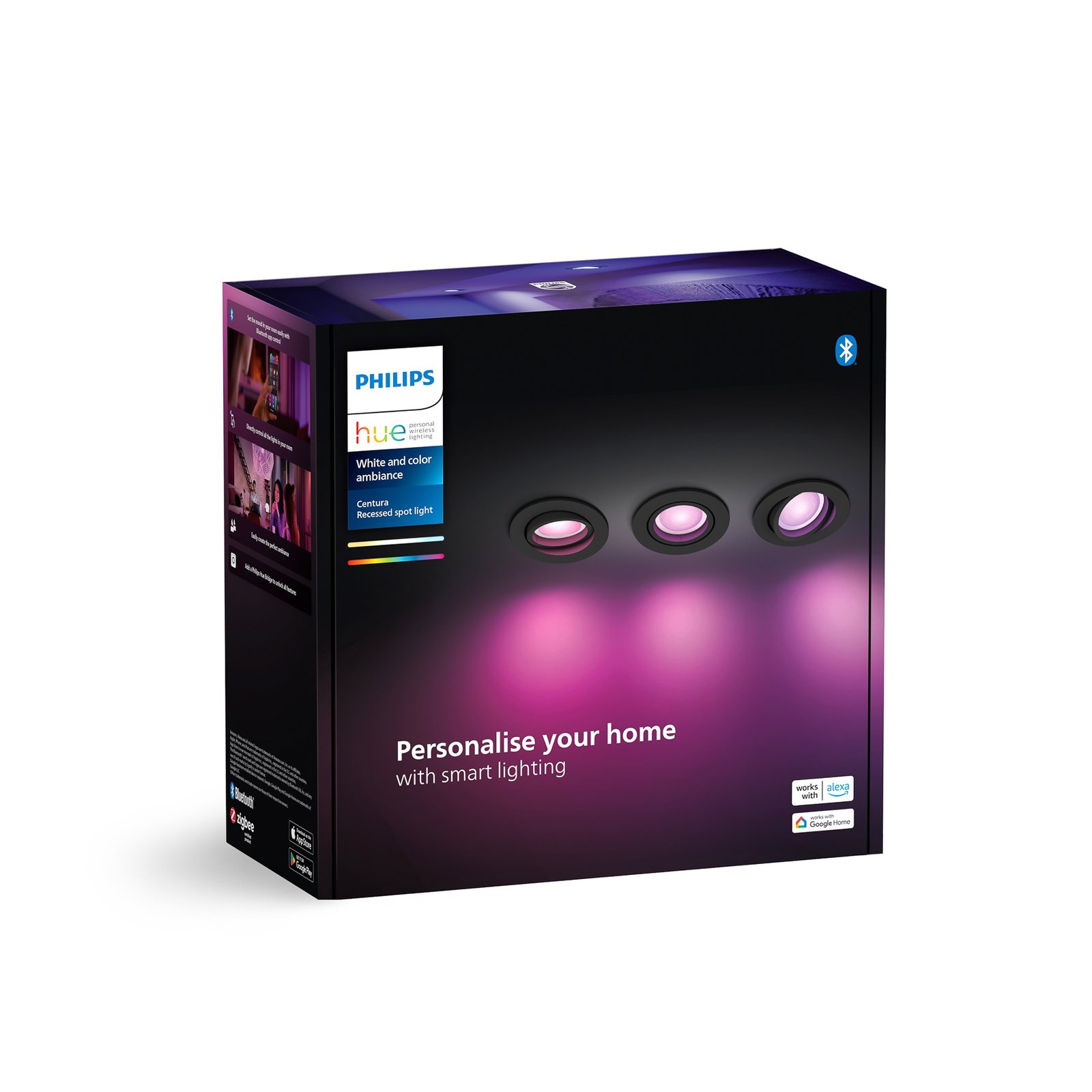 "Philips Hue" LED įleidžiamieji prožektoriai "Centura" juodi Ø 9cm CCT RGB 3vnt