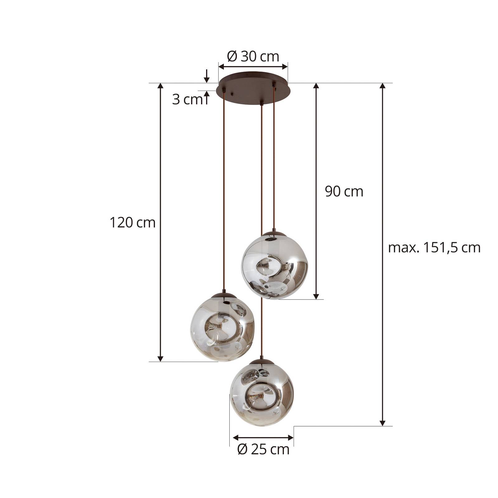 Lampa wisząca Lindby Valentina, E27, Ø 49 cm, dymny szary, szkło