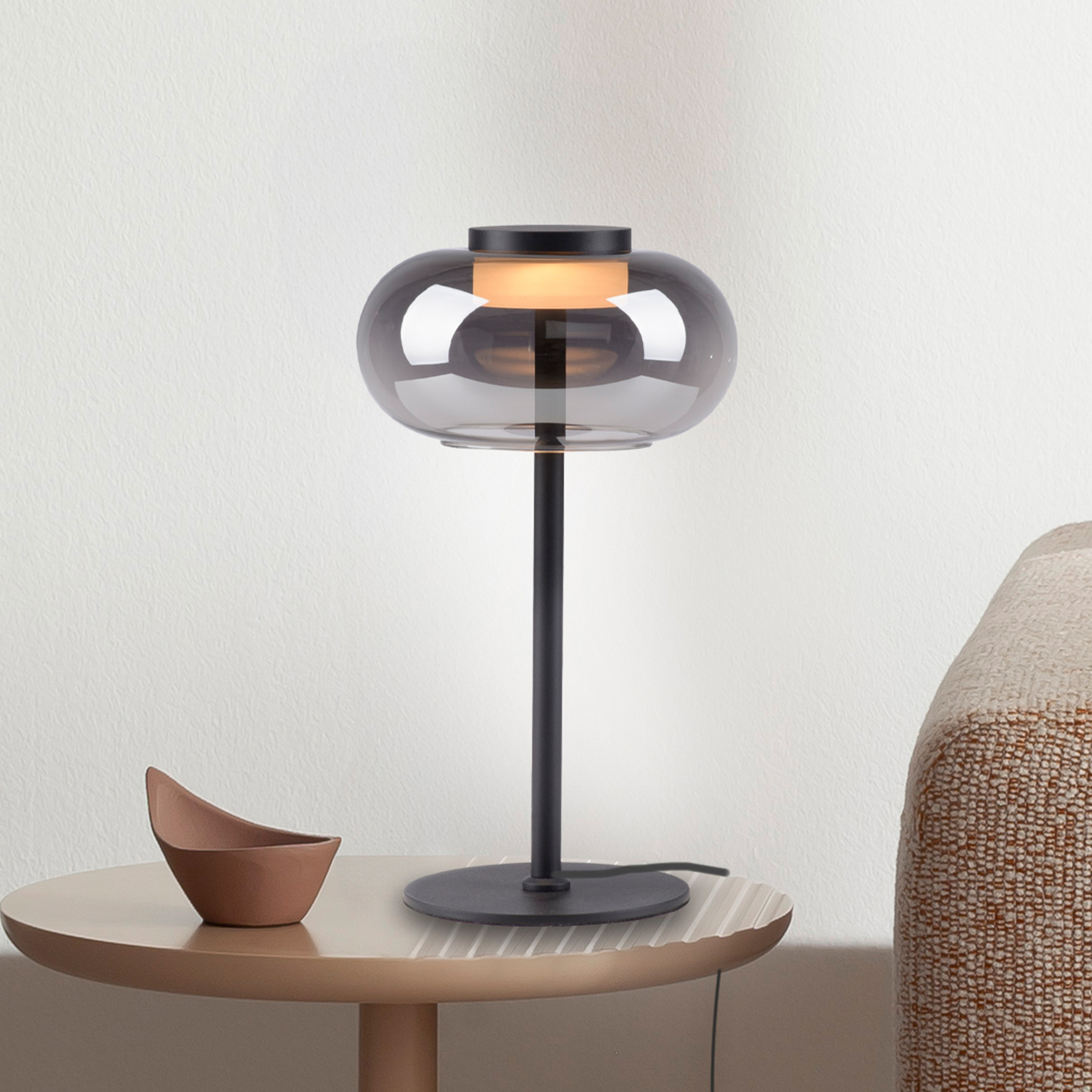 SCHÖNER WOHNEN LED-Tischlampe Sia, schwarz/rauchgrau 3.000 K