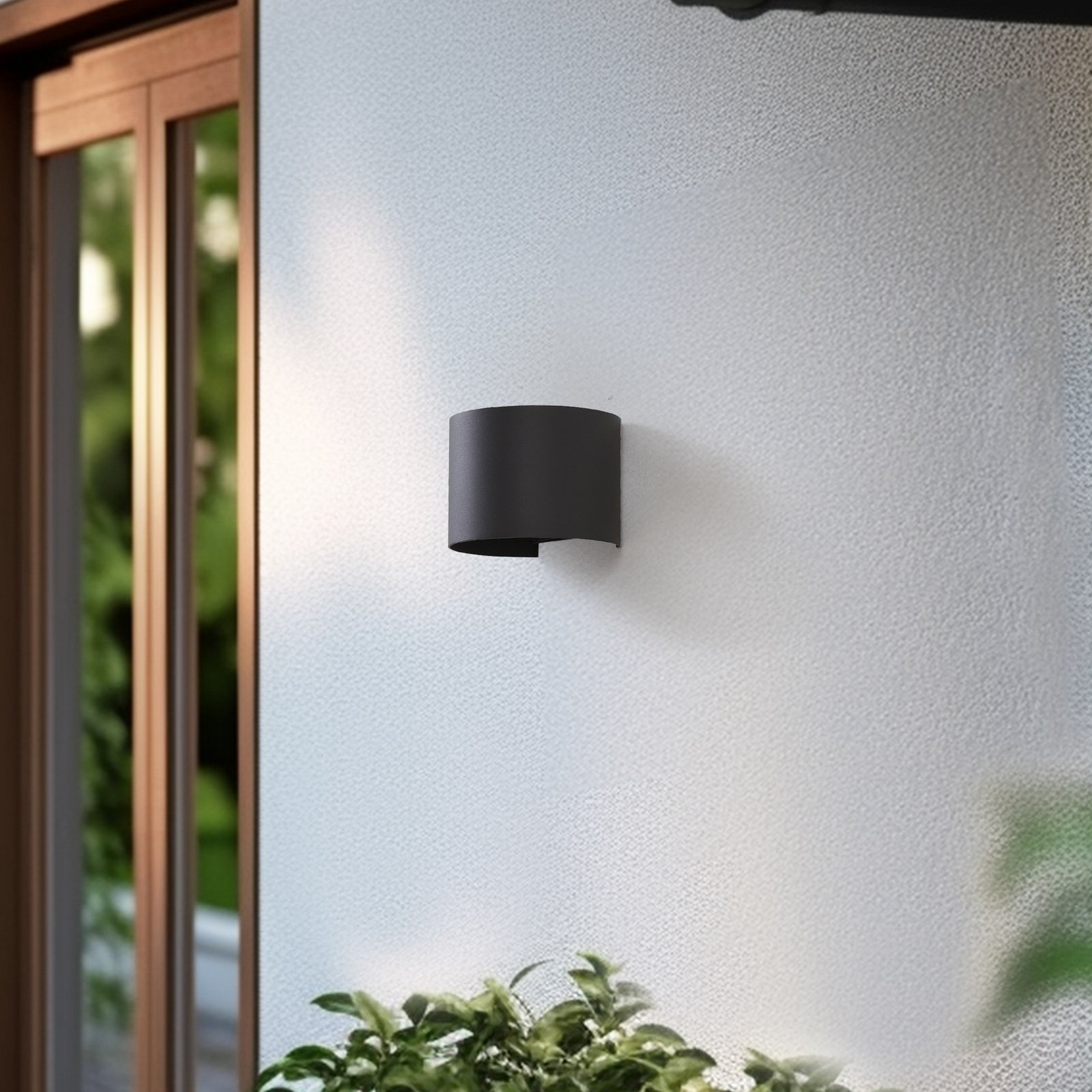 Lindby Smart LED outdoor wall lamp Dara grey round CCT RGB Tuya