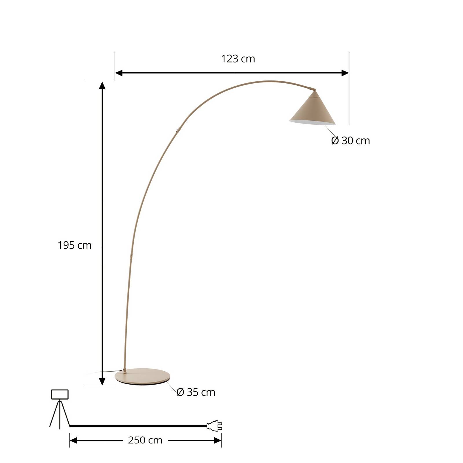 Lindby lampa łukowa Triangolo, beżowa, wysokość 195 cm, metal, E27