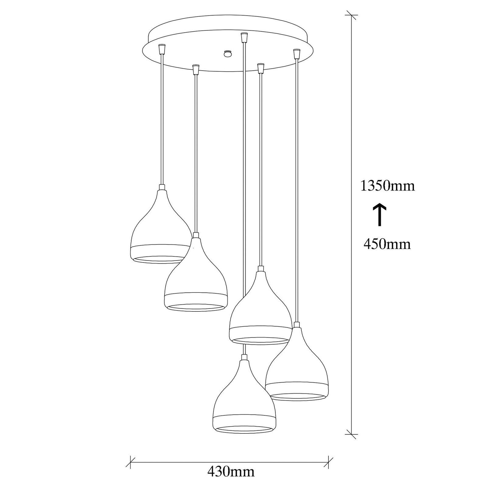 Hanglamp Yildo 7005 zwart/koper metaal 5-lamps rond