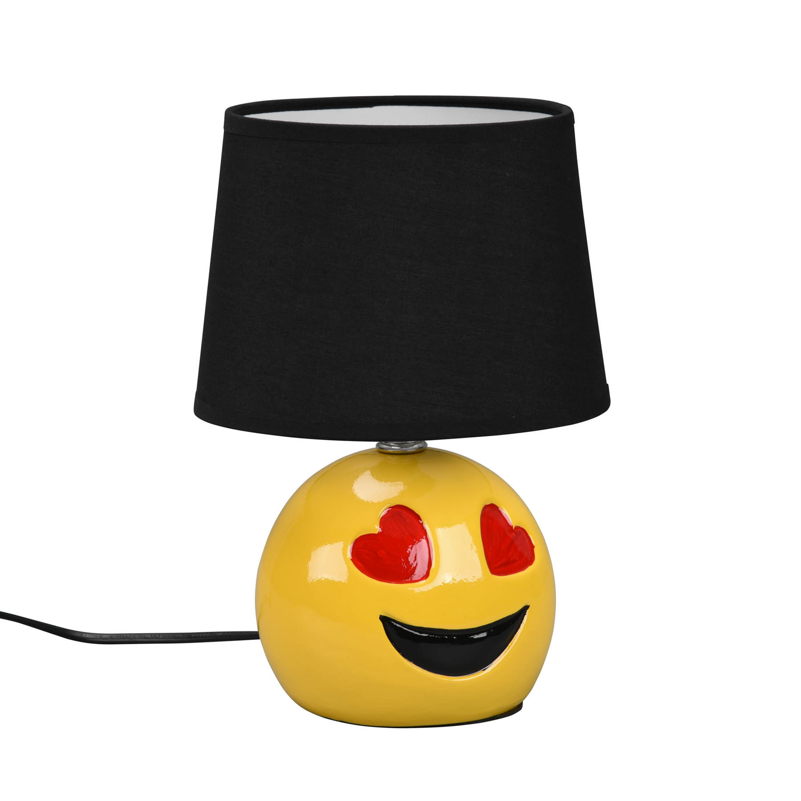 Bordlampe Lovely med smiley, stoffskjerm svart