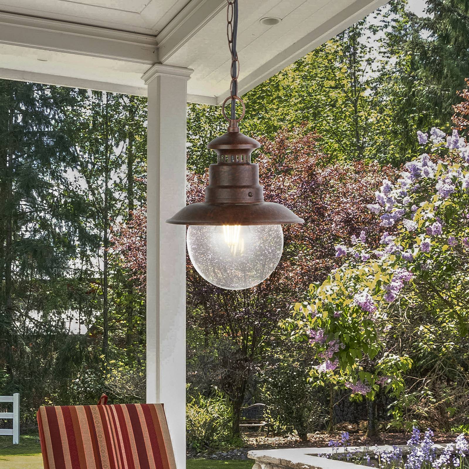 Searchlight Suspension d'extérieur Station, brun rouille, Ø 22 cm, métal/verre