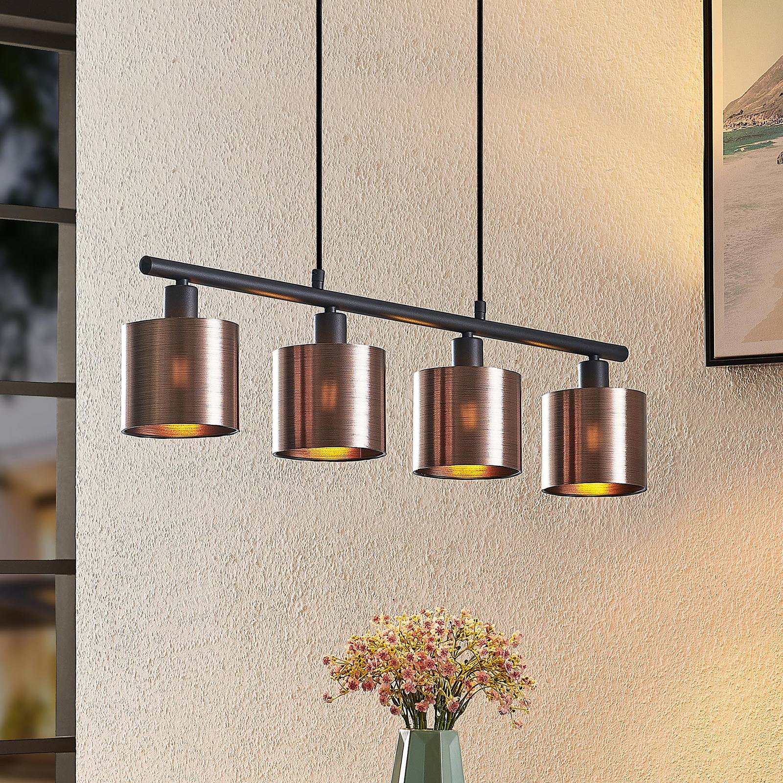 Lindby Joudy suspension à 4 lampes bronze foncé