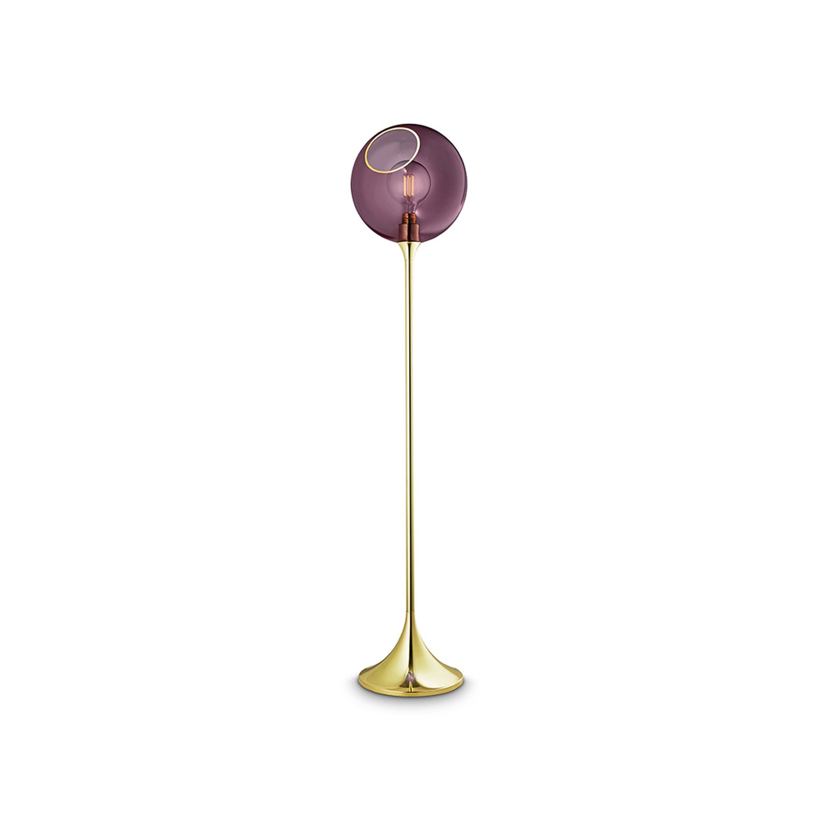 Lámpara de pie Ballroom, púrpura, cristal, soplado a mano, atenuable