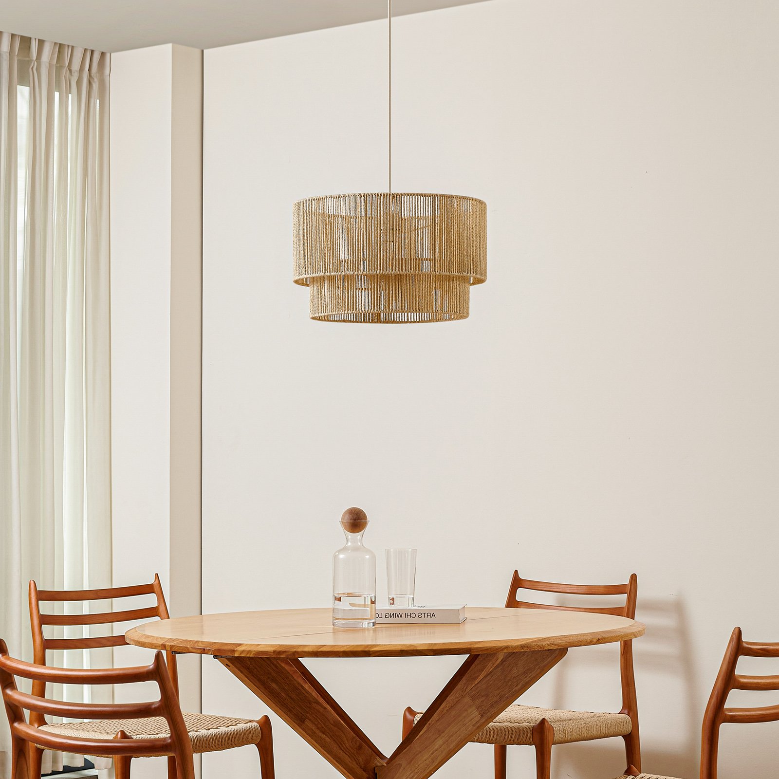 Lindby Hängeleuchte Anuva, Ø 45 cm, beige, Papier, E27