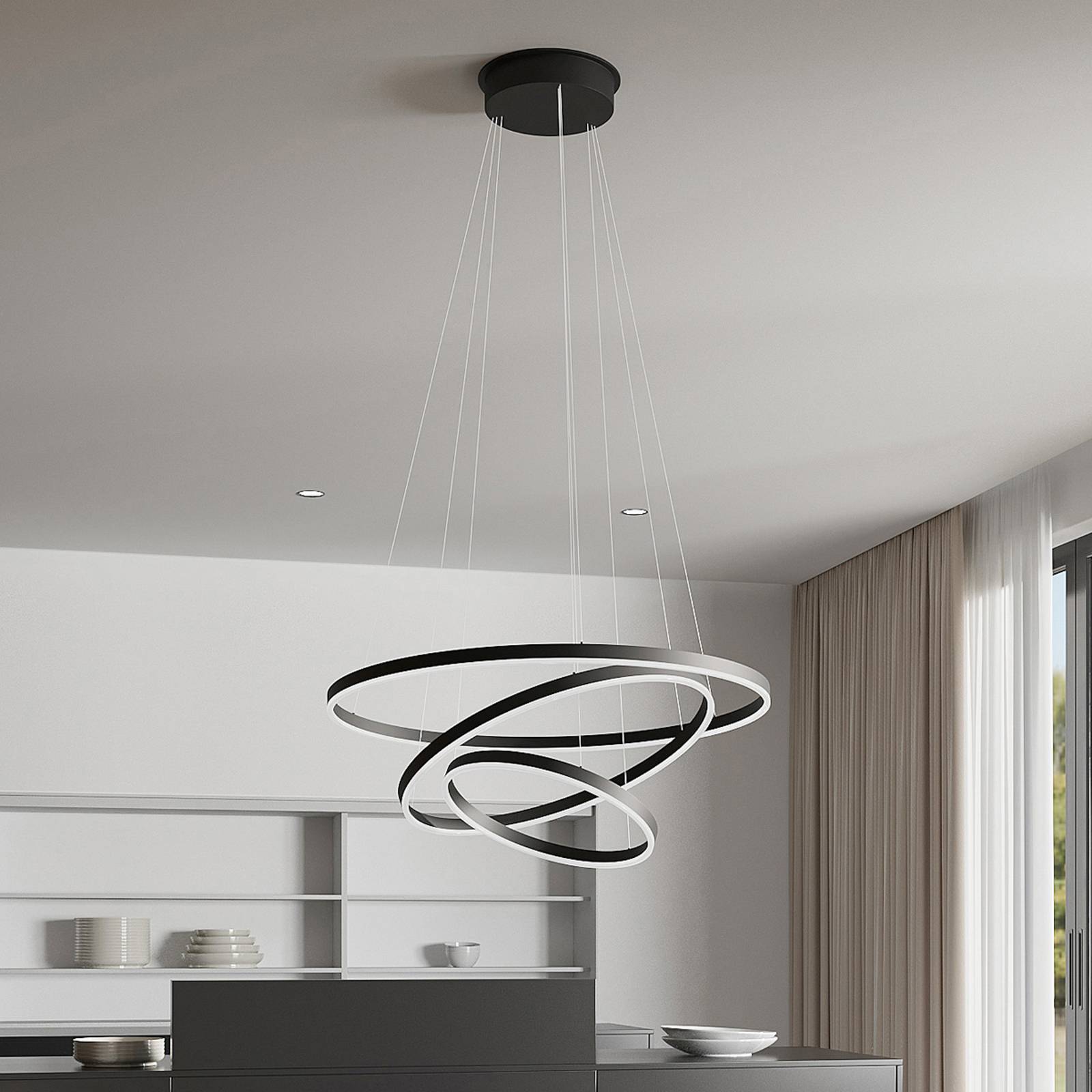 Arcchio Albiona suspension LED noire 3 anneaux