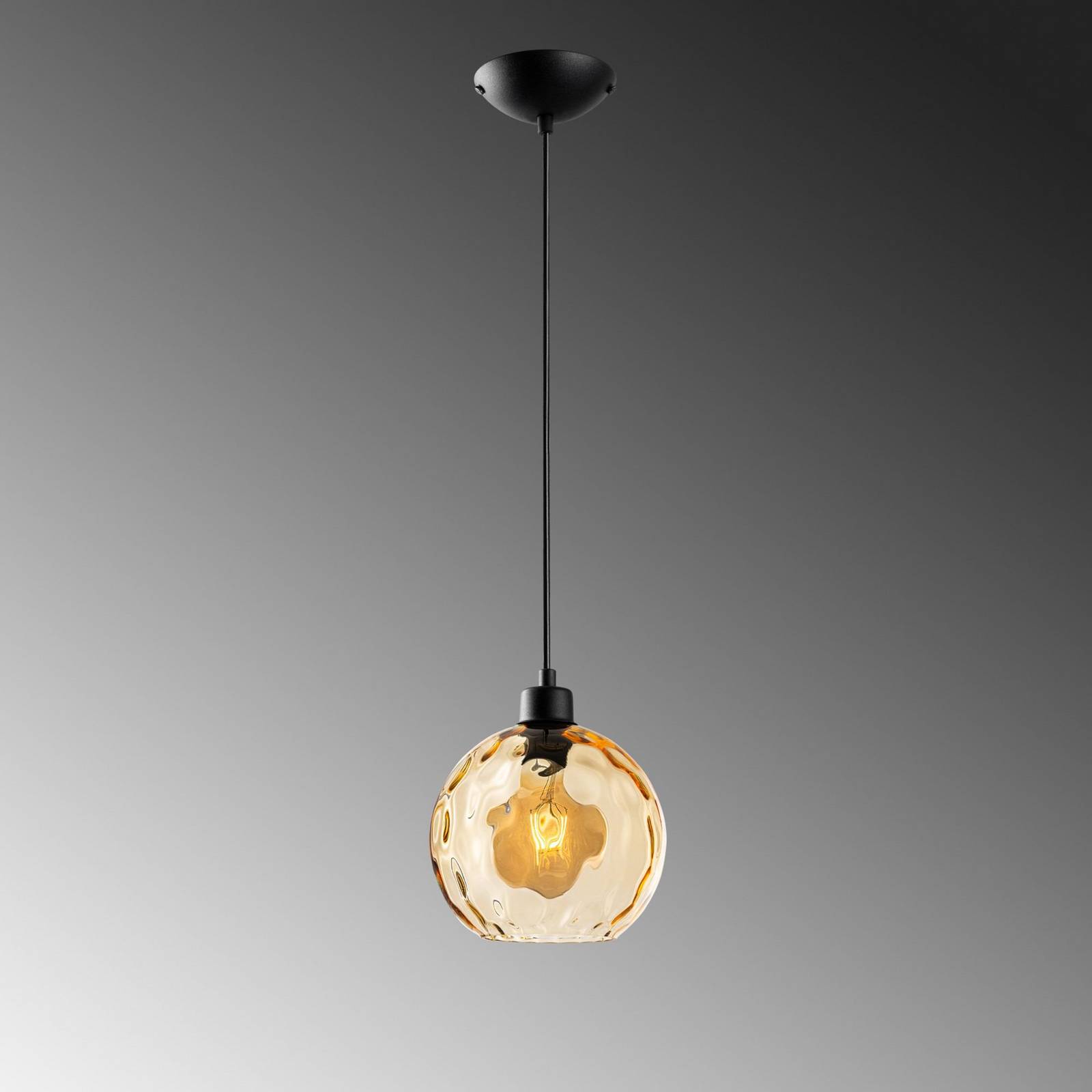 Lampa wisząca Benek, żółta, szkło, Ø 20 cm, E27