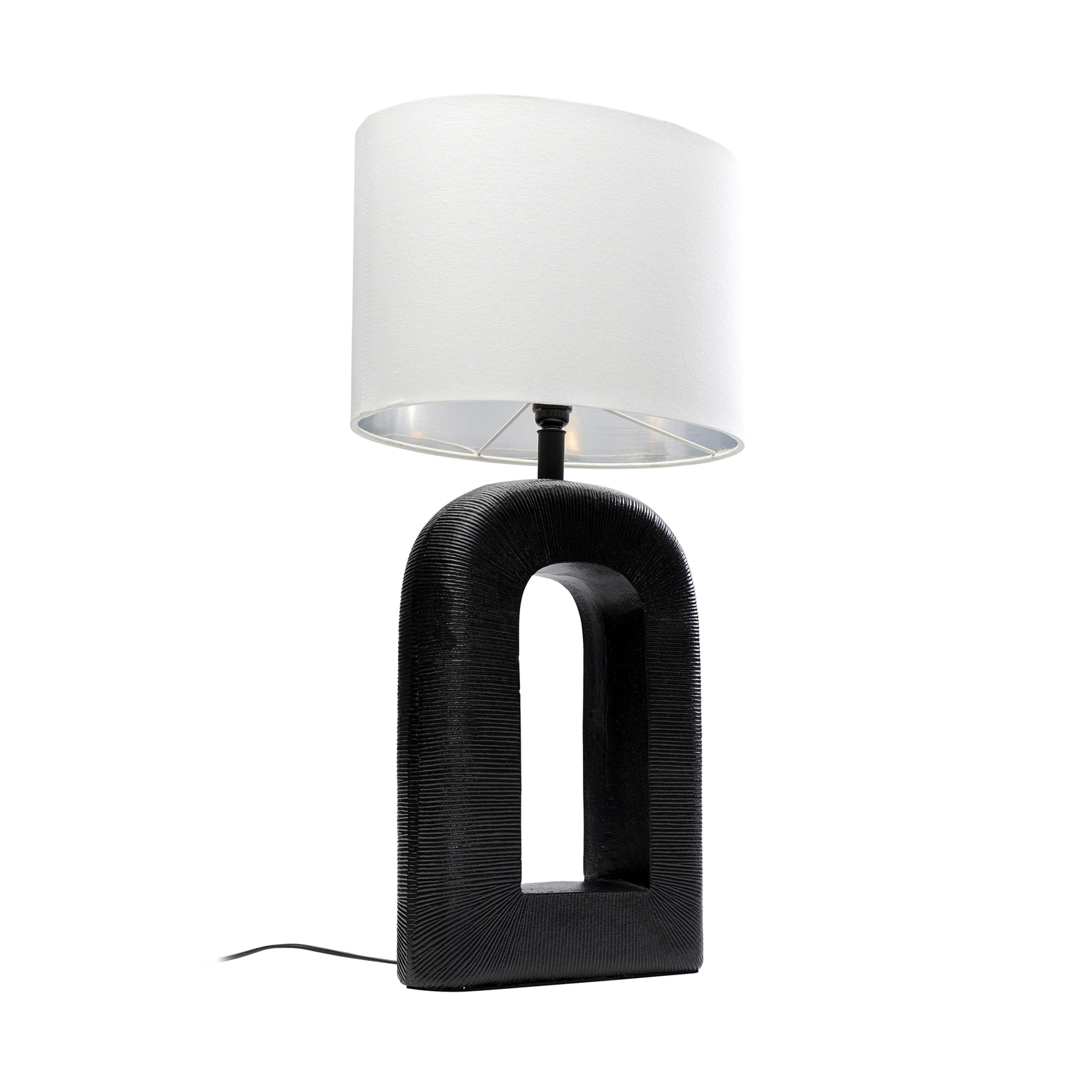 Kare Tube tafellamp, zwart/wit, linnen textiel, hoogte 79 cm
