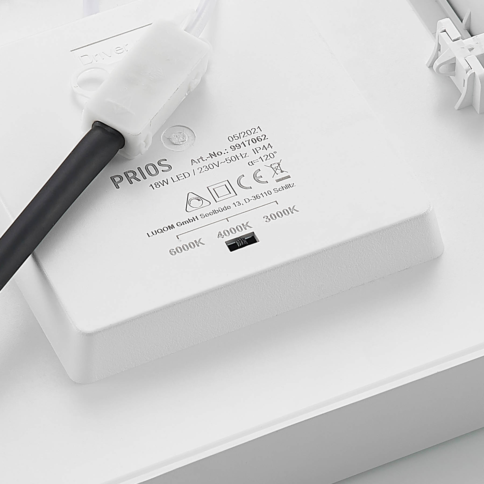 Stropní svítidlo Prios LED Alette, bílé, 22,7 cm, 18 W, stmívatelné