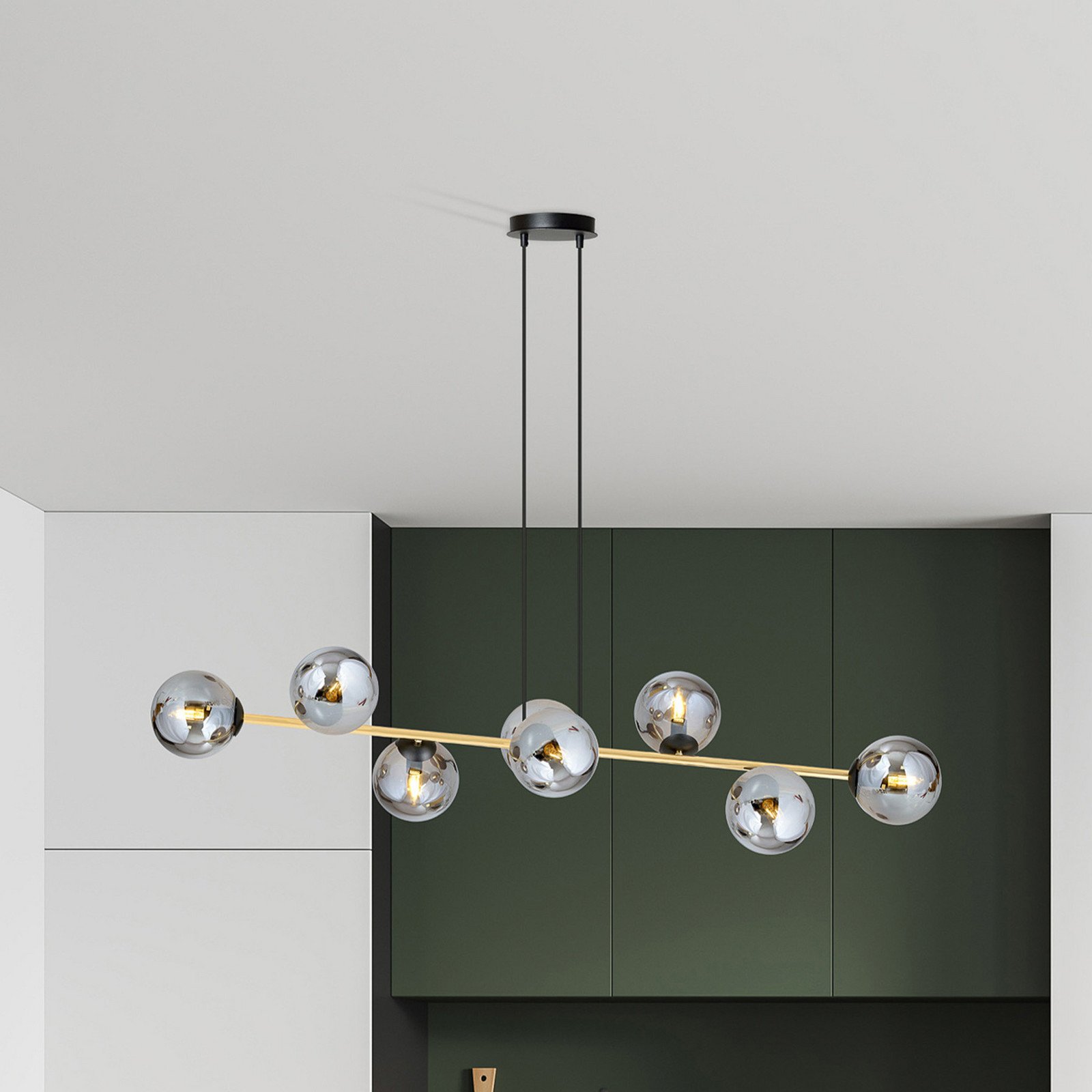 Euluna Lampă suspendată Glassy 8 becuri negru/auriu/grafit - Camera de zi / sufragerie - Modern - negru auriu gri fumuriu - Sticlă