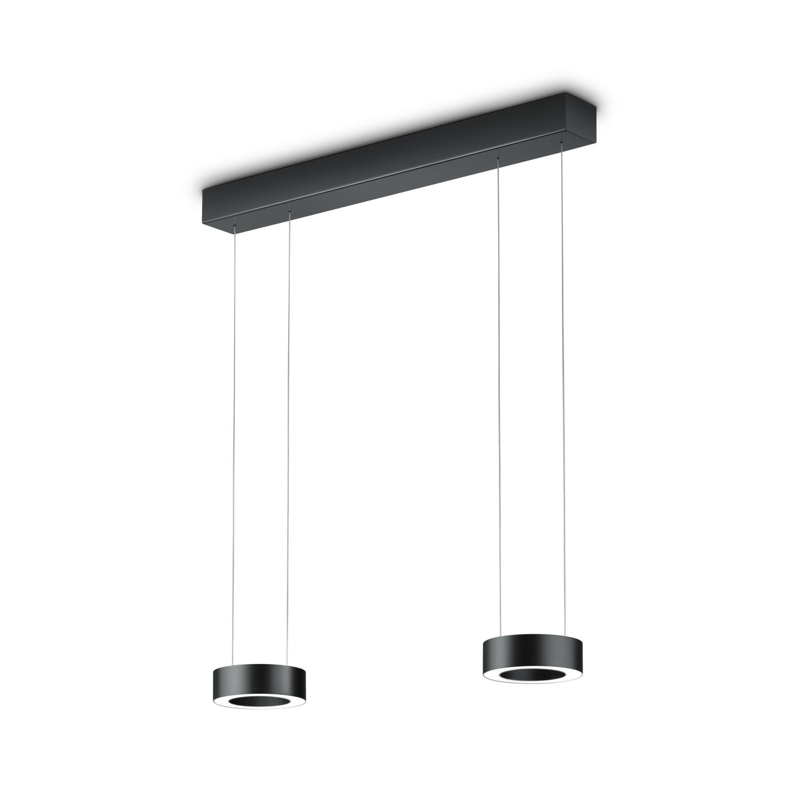Lámpara colgante LED Zera-2, longitud 70 cm, negra, pantalla de acrílico