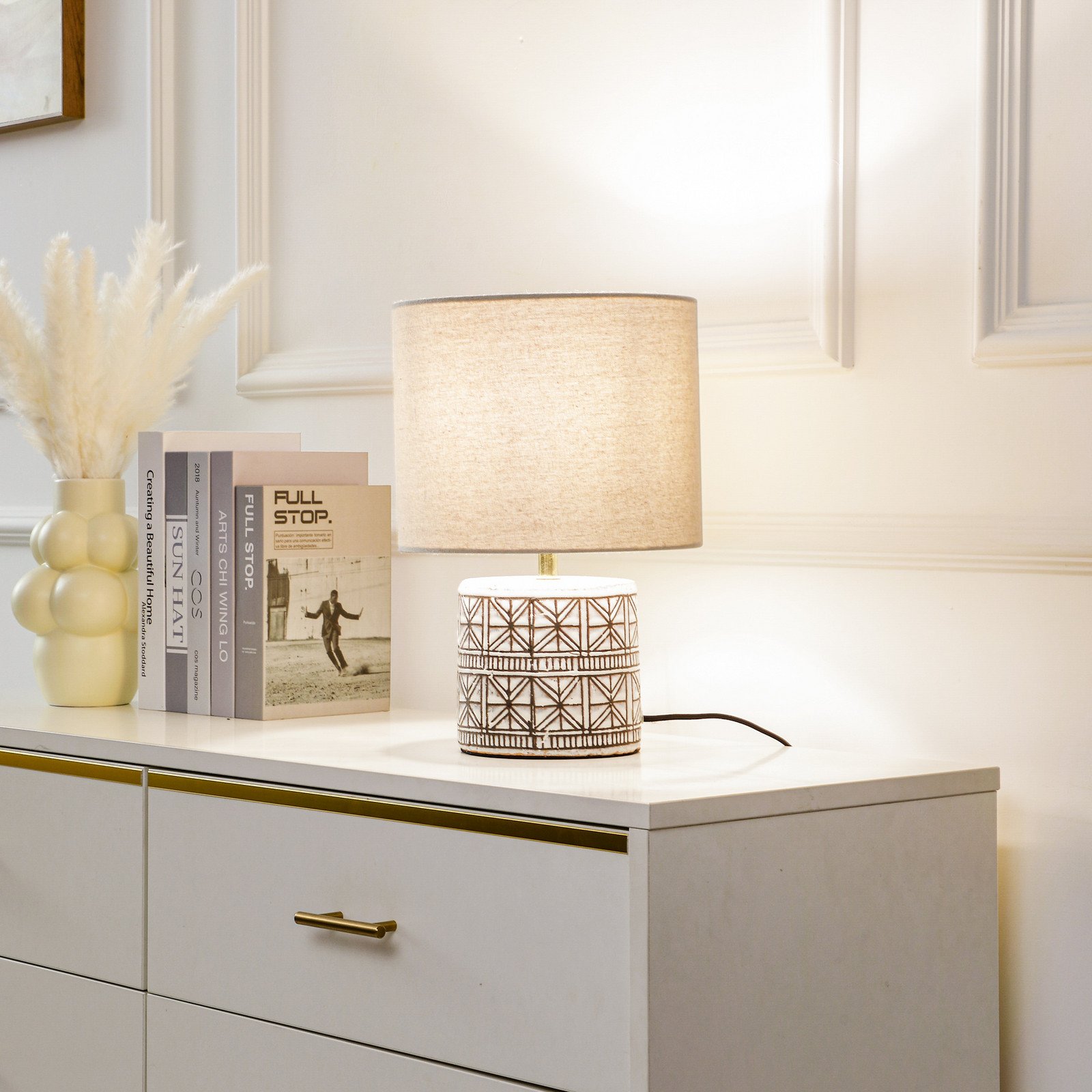 Lucande lampă de masă Thalorin 36.5cm alb/negru ceramică - Camera de zi / sufragerie - Scandinavă - alb bej