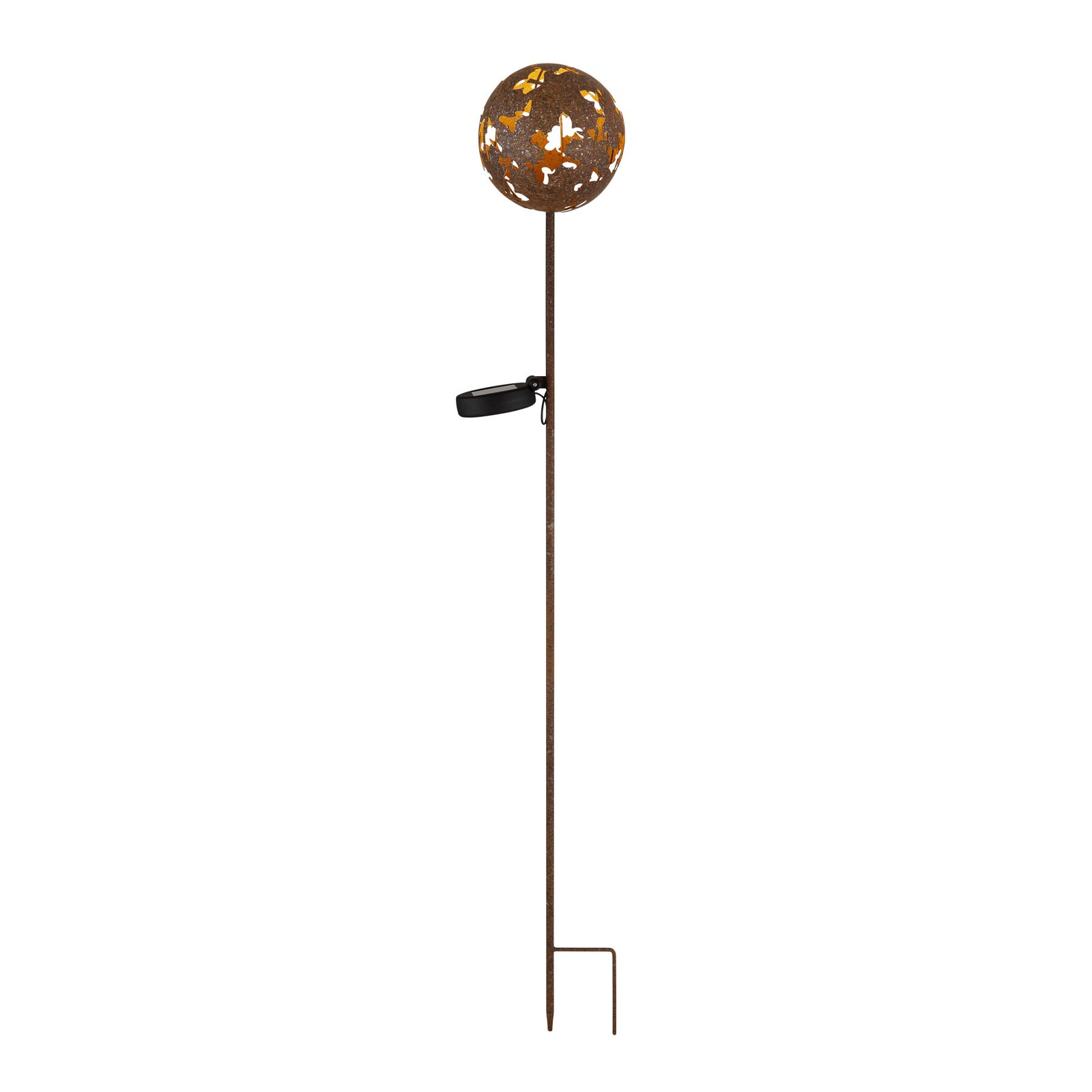 Lampada LED con picchetto a terra 36747, globo, marrone ruggine, metallo