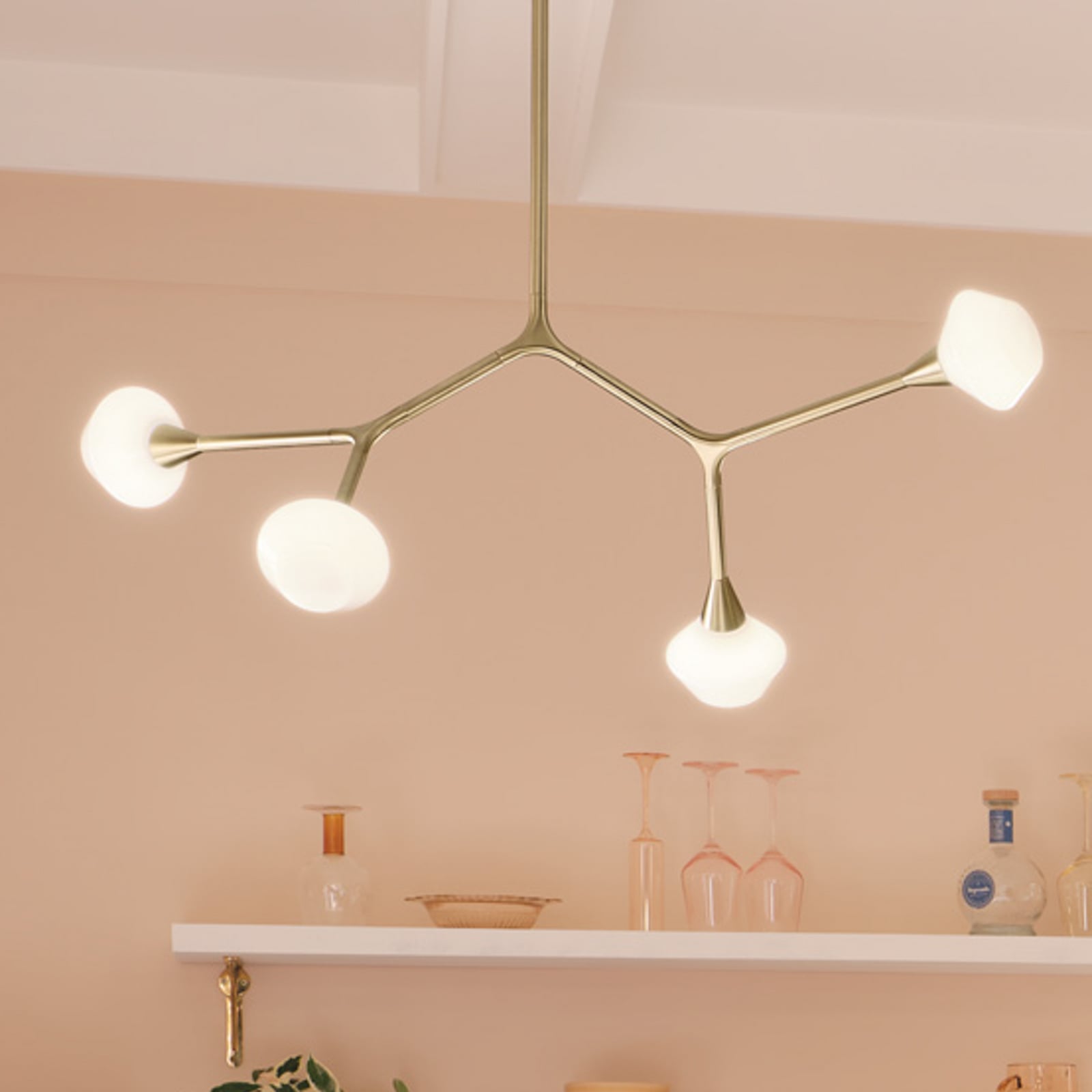 Suspension Cassius, bronze clair, longueur 100 cm, à 4 lampes, métal