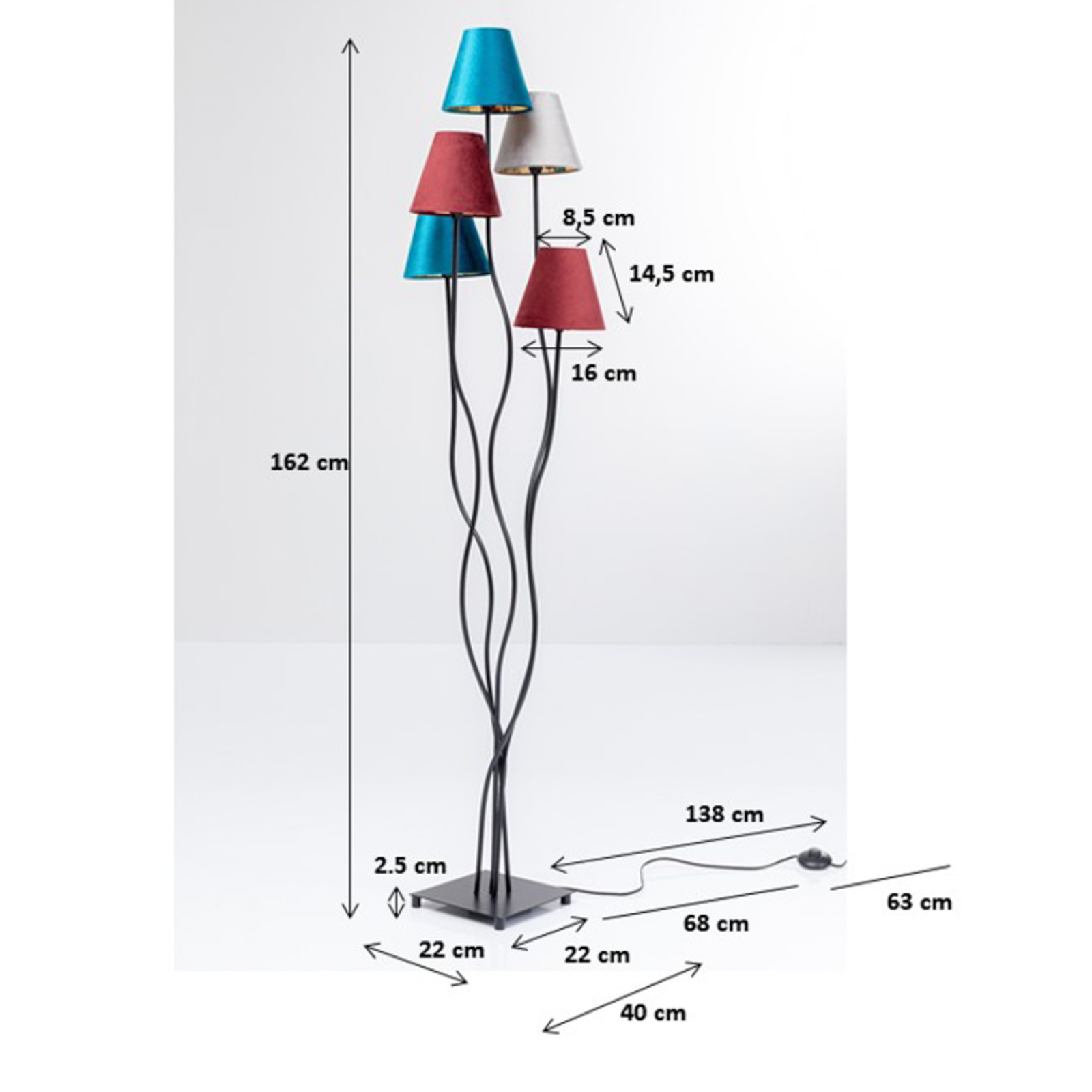 KARE FlexibleVelvet Stehlampe 5fl schwarz/blau/rot