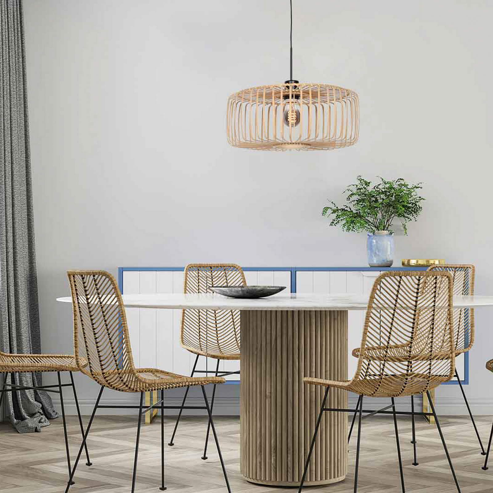 Hanglamp Sparkled Light, zwart/natuurlijk bamboe, Ø 50 cm