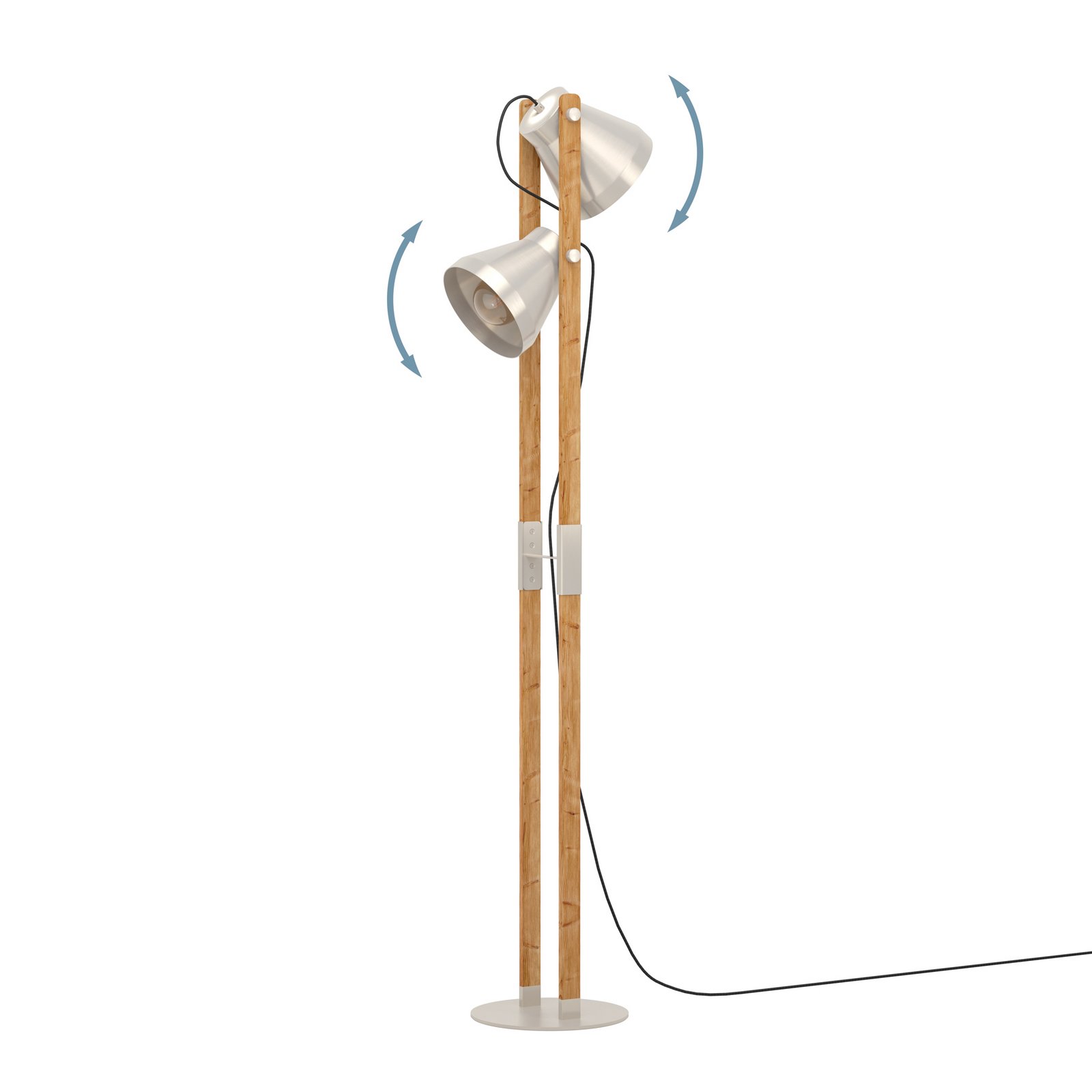 "Cawton" grindų šviestuvas, aukštis 134,5 cm, plieninis/rudas, 2 šviestuvų