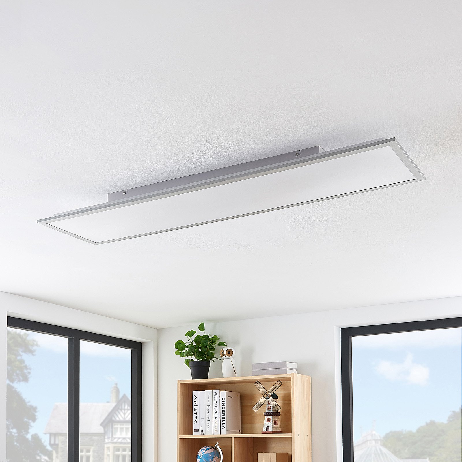 Lindby LED-Panel Stenley, 4.000 K, 120cm x 30cm, silber/weiß